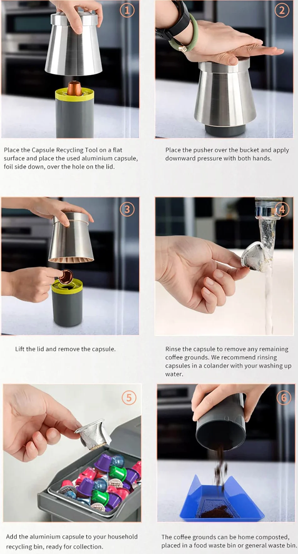 Herramienta de reciclaje de cápsulas de café, abridor de vaciado de cápsulas de café, compatible con cápsulas Nespresso de aluminio, respetuoso con el medio ambiente