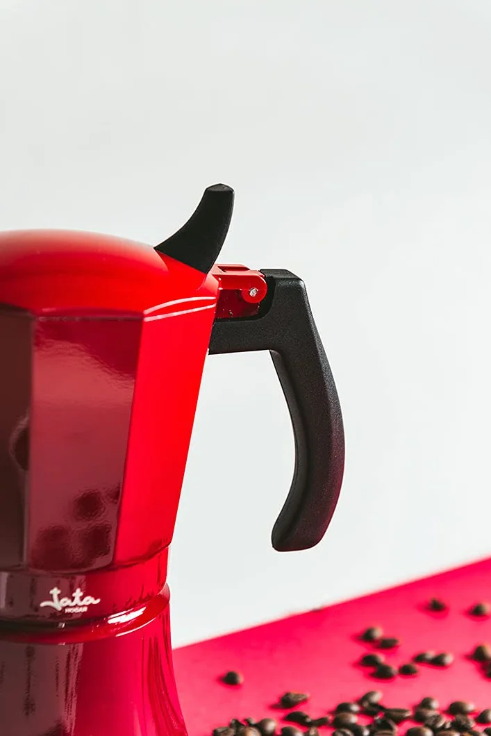Jata HCAF2012 - Cafetera Italiana Inducción, Capacidad 12 Tazas, Apta para Todo Tipo de Cocinas, Cuerpo Aluminio, Roja