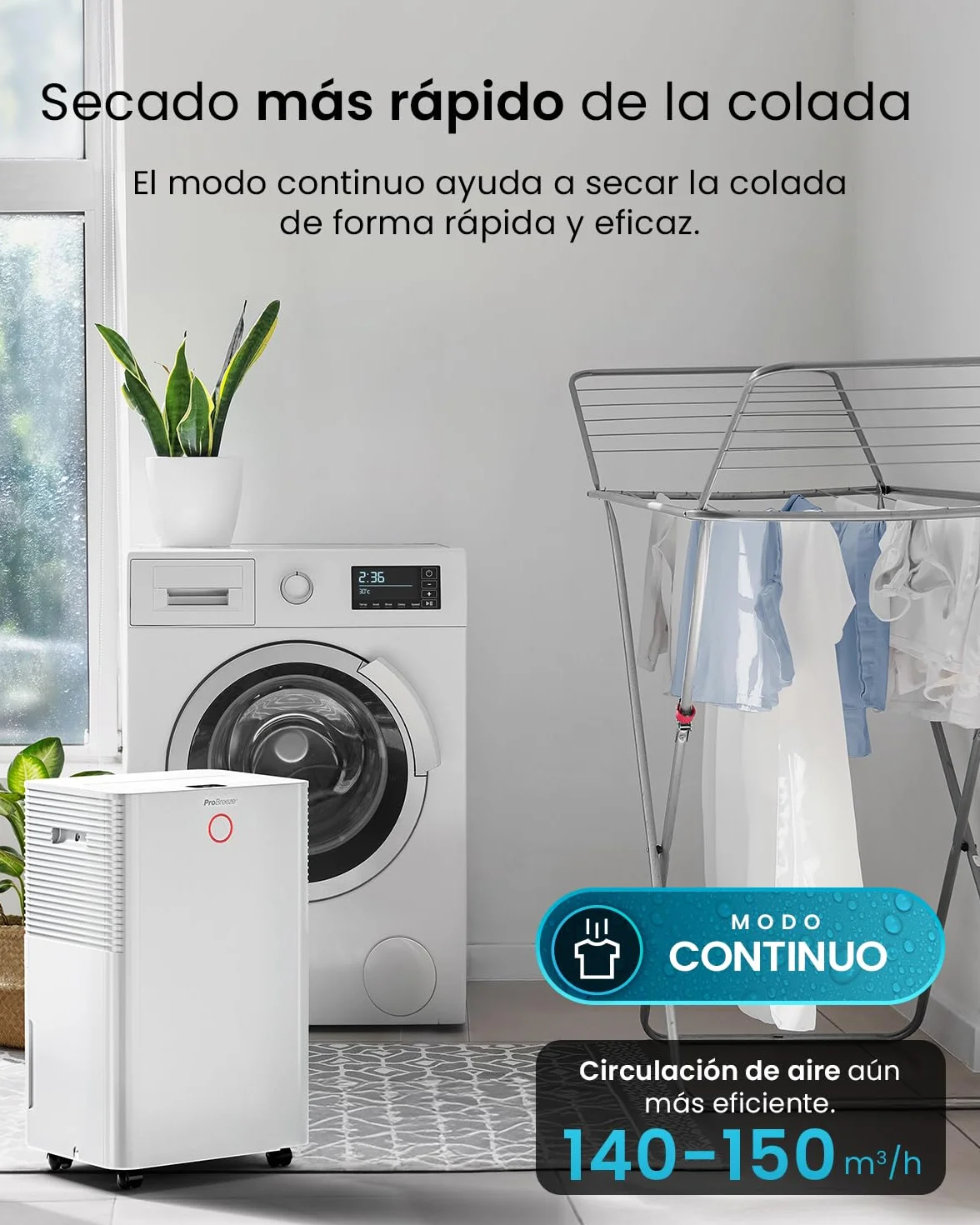 Pro Breeze OmniDry Deshumidificador 20L/Día hasta 30 M², WiFI, Depósito 4L, Secado de Ropa, Sensor de Humedad, Temporizador 24H, Modo Nocturno - Antihumedad, Moho y Condensación