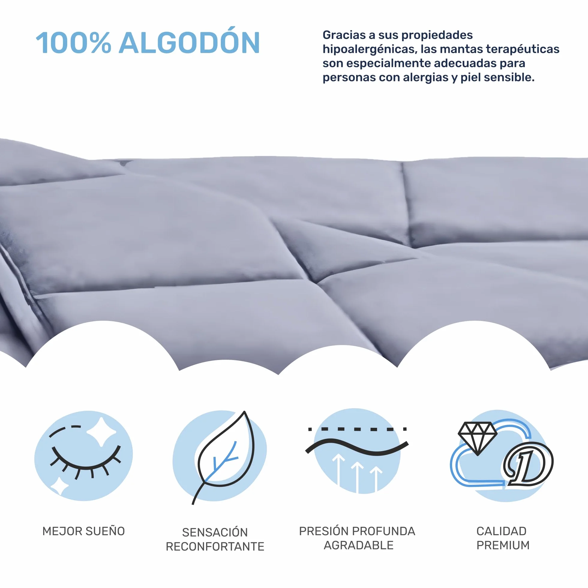 Dailydream Manta terapéutica ponderada algodón, 9,5 kg para Adultos, 155 x 200 cm, Gris