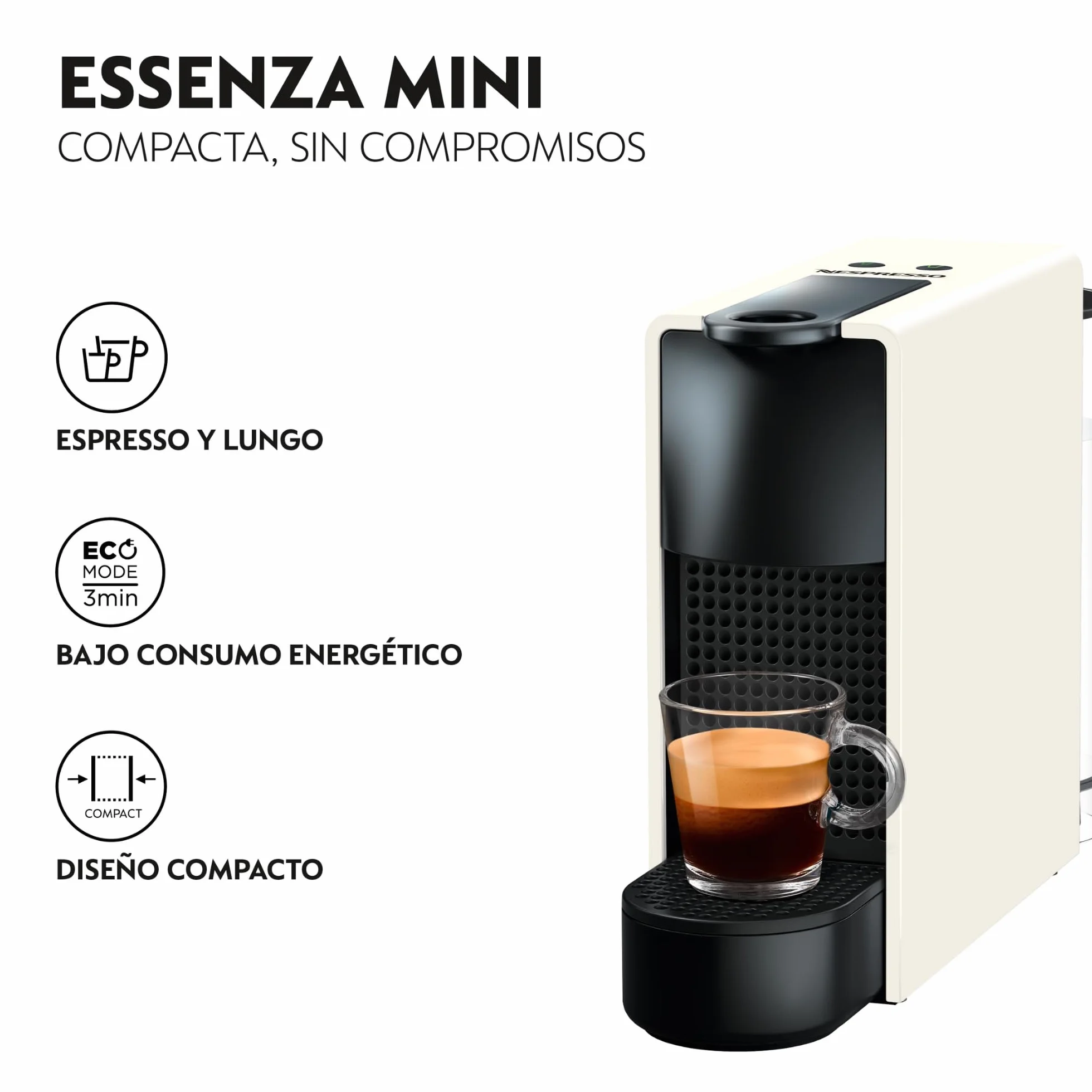 Nespresso Krups Essenza Mini XN1101PR5 - Cafetera Monodosis de Cápsulas Nespresso, Compacta, 19 Bares, Apagado Automático, Color Blanco