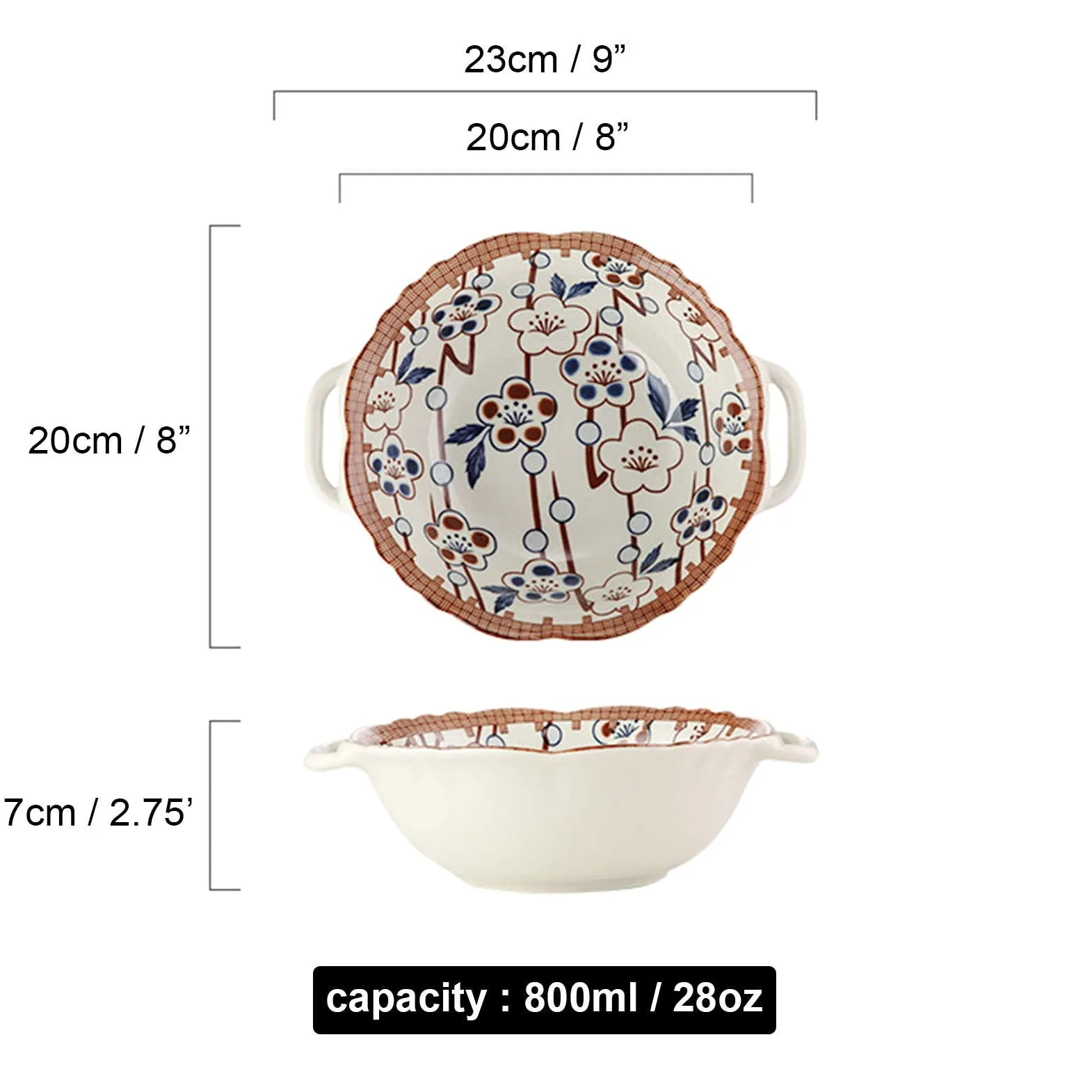 Ensaladera, Tazones De Sopa, Tazón De Cerámica Con Asa, Tazón De Ramen De Cerámica, Tazones Pho Grandes, Tazón De Sopa Apto Para Microondas, Tazón De Fideos Udon-Fu-23x20x7cm, 800ml (Color : Cherry