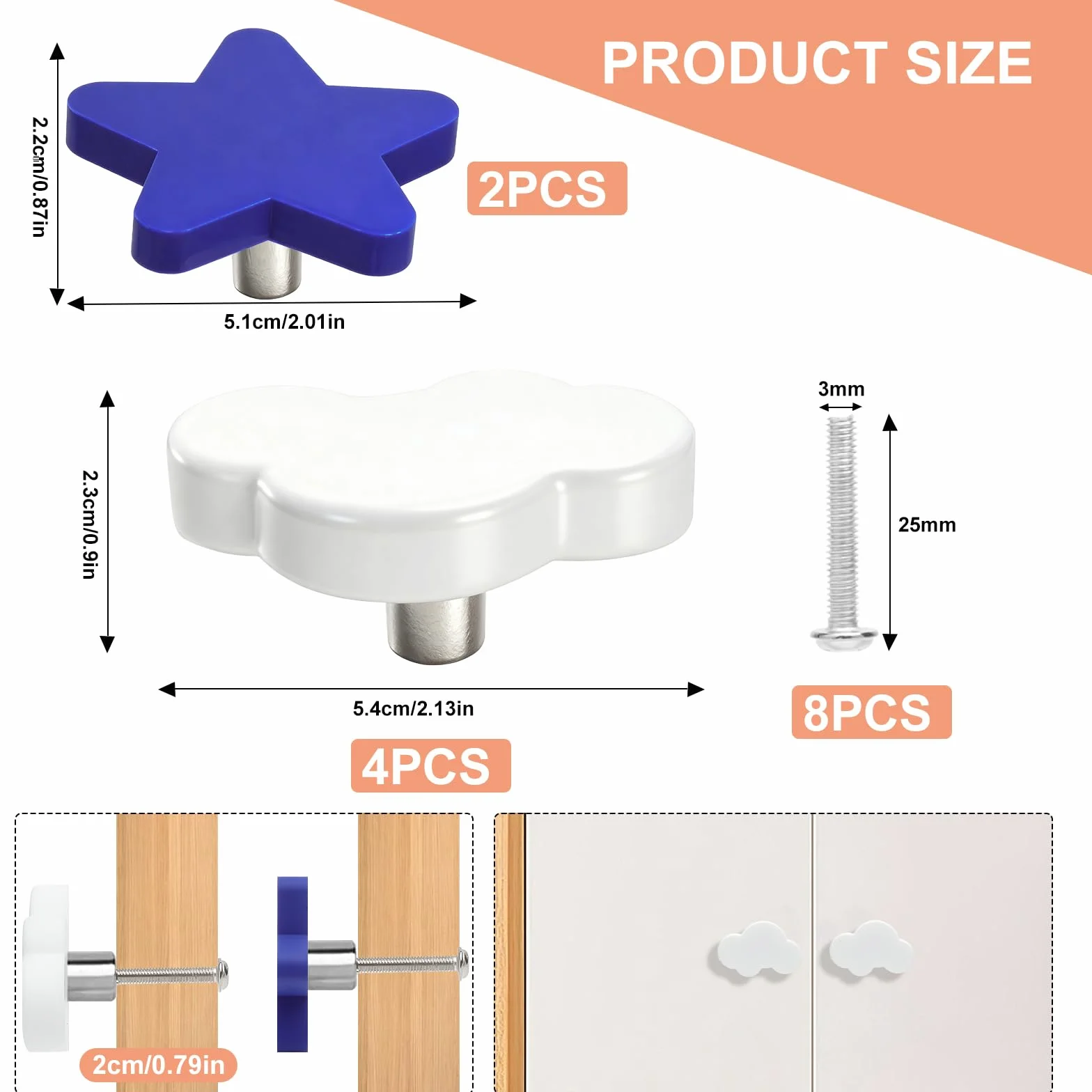 6 Piezas Tiradores Infantiles para Cajones y Armarios,con Diseño de Nube y Estrella Pomos de Goma Suave para Habitaciones de Niños Seguro Divertido y Decorativo para Tiradores de Armario