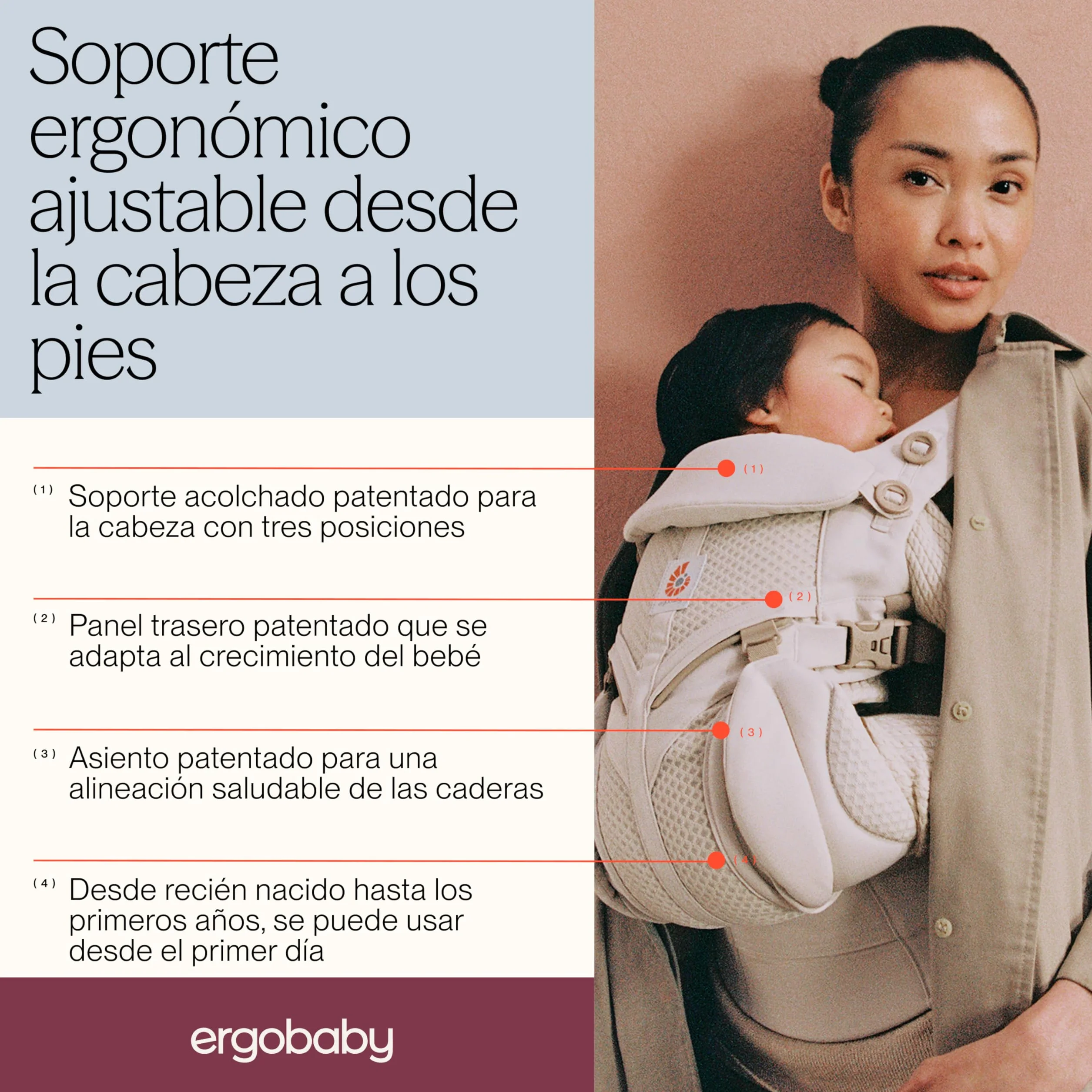 Ergobaby Omni 360 Cool Air Mesh Portabebés Ergonómico 4 Posiciones Gris Perla