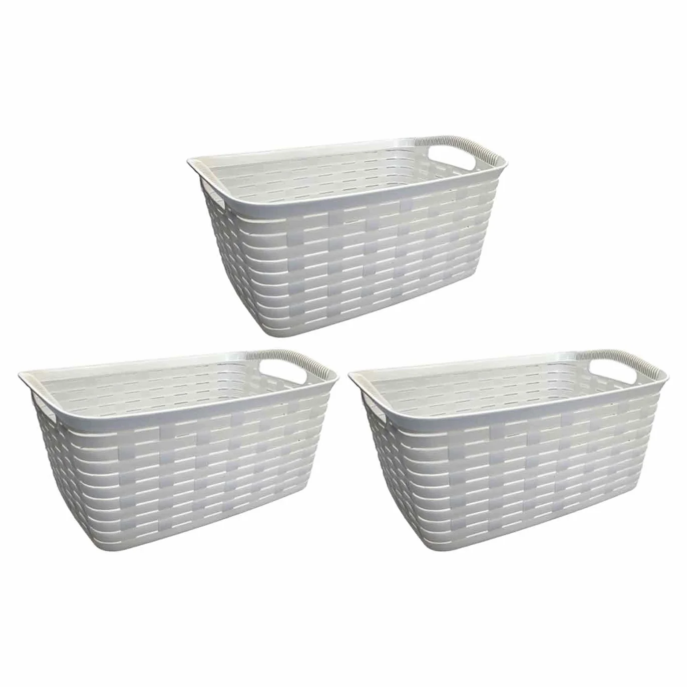 AC - Pack de 3 Cesta con asa Modelo Original - Fabricado en plástico - Cesta de Almacenamiento - 25,5 x 54,5 x 36 cm - Color Blanco Roto
