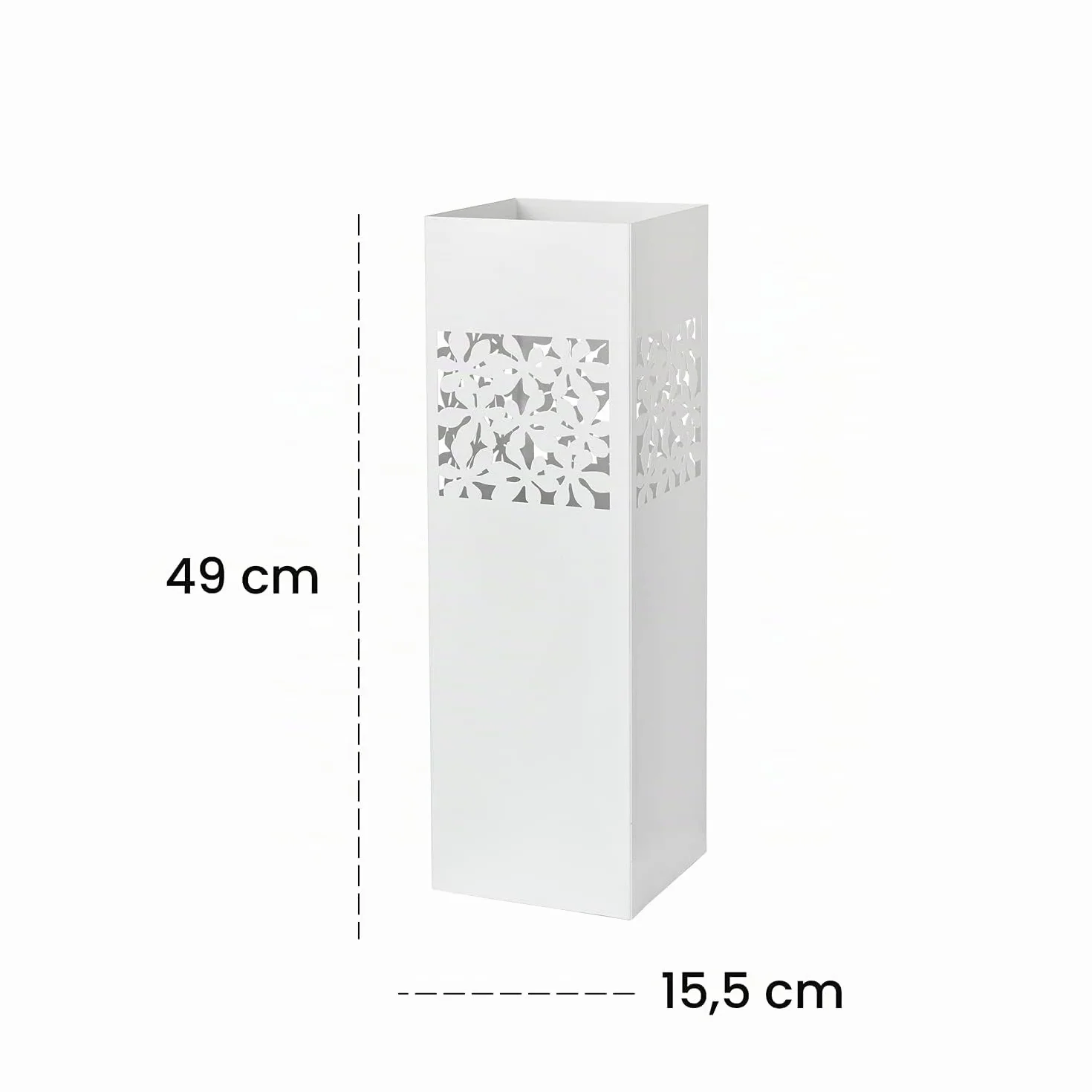 Baroni Home Paragüero Cuadrado Metal 15,5x15,5x49 cm Blanco con Gancho Bandeja Recogegotas
