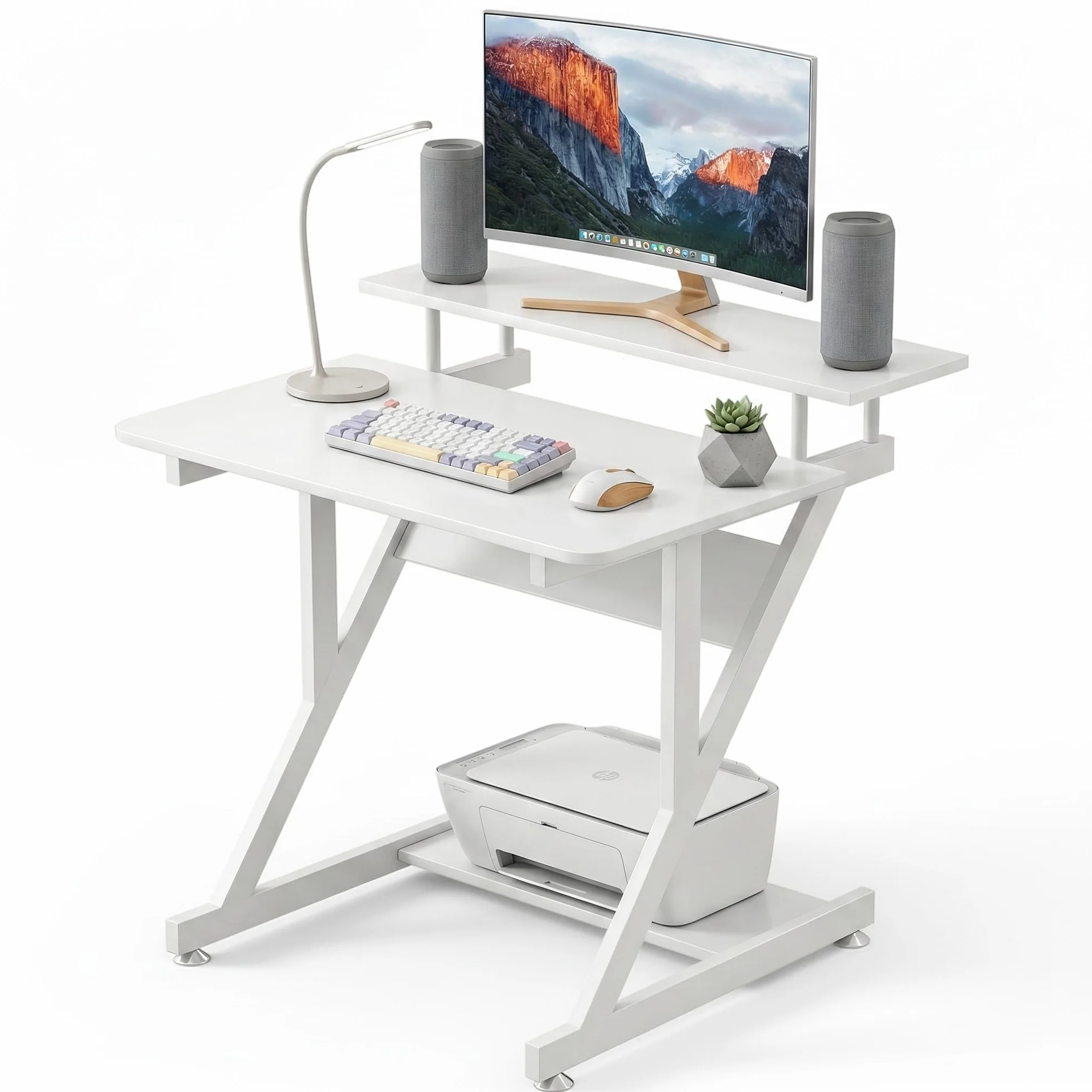 Escritorio Pequeño con Estante Superior 70 x 40 cm, Mesa Escritorio Blanca o Roble para Ordenador, Mesa de Trabajo Compacta para Estudio, Oficina y Habitación (Blanco)