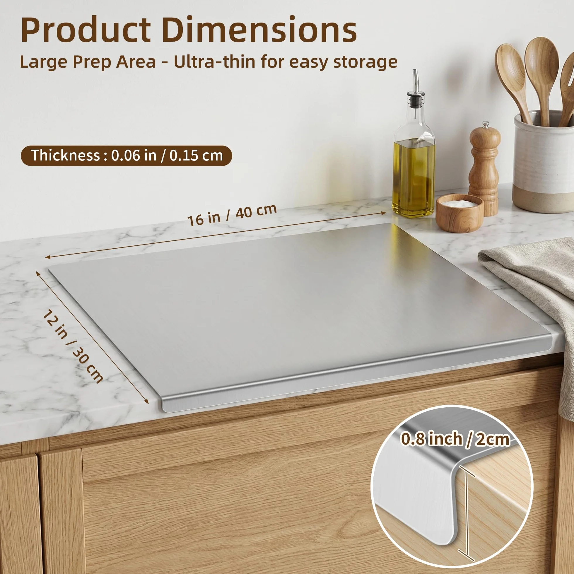 Tabla de cortar acero inoxidable 40x30 cm para cocina, amasar pasteles, carne, verduras