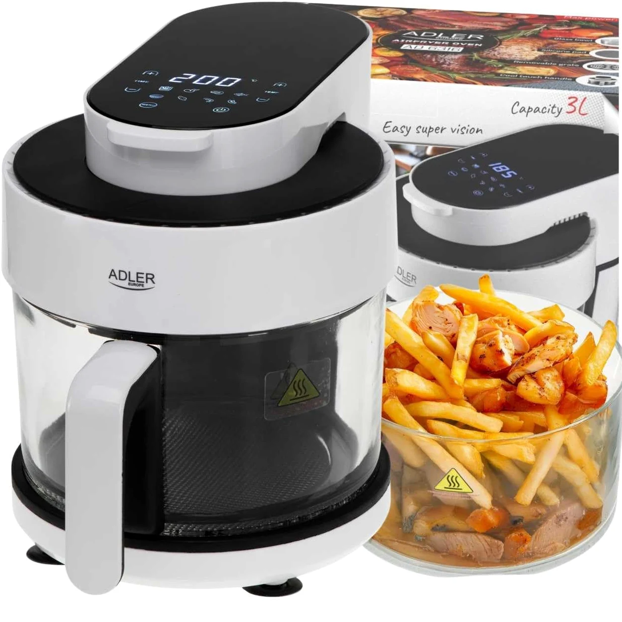 ADLER Air Fryer - Horno con cuenco de cristal 3L