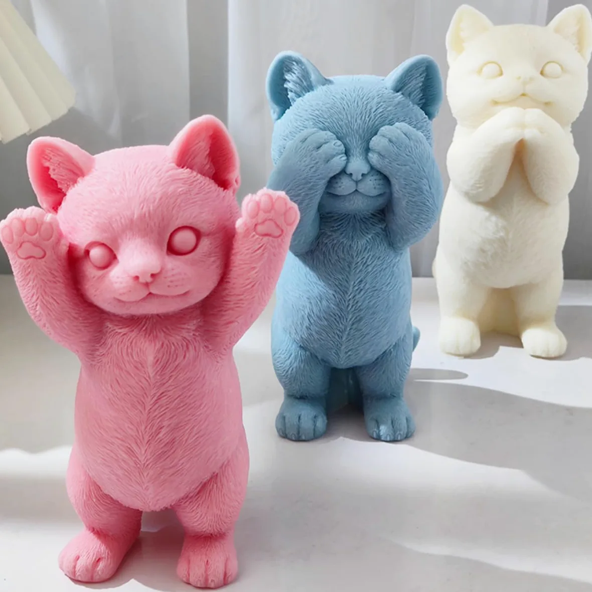 Moldes para Velas Molde de silicona for velas de gato bonito grande, soporte DIY, herramienta de fabricación de resina de jabón for mascotas, molde de pastel de Chocolate de animales, muñeco de yeso,