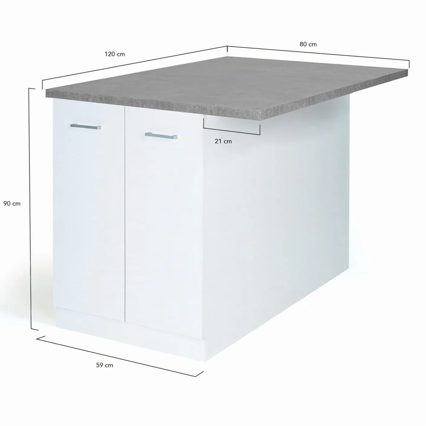 IDMarket - Ilot Central IVO 120 cm, color blanco con superficie de trabajo, efecto hormigón