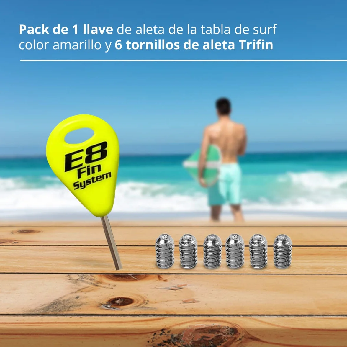 Pack de 1 Llave de Aleta de la Tabla de Surf y 6 Tornillos de Aleta de Acero Inoxidable - Accesorios Tabla Surf - Llaves reemplazo para Quilla - Tecla de Aleta de Surf