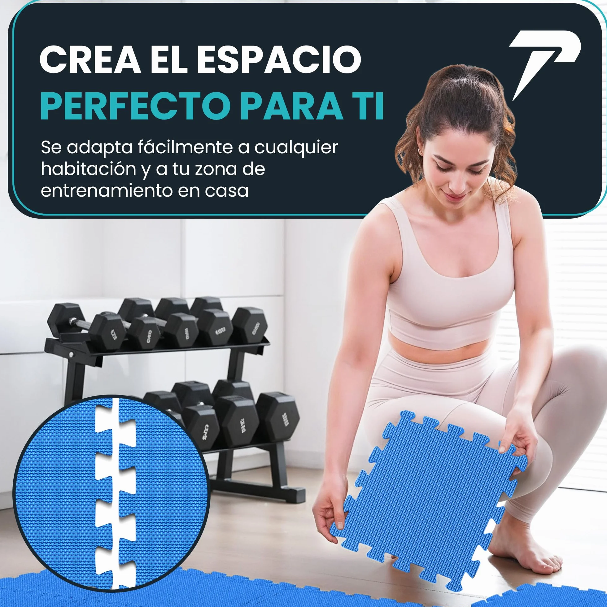 Esterilla Fitness EVA Set 21 Piezas Suelo Gimnasio Colchoneta Antideslizante Tatami Alfombrilla Puzzle Gym Azul