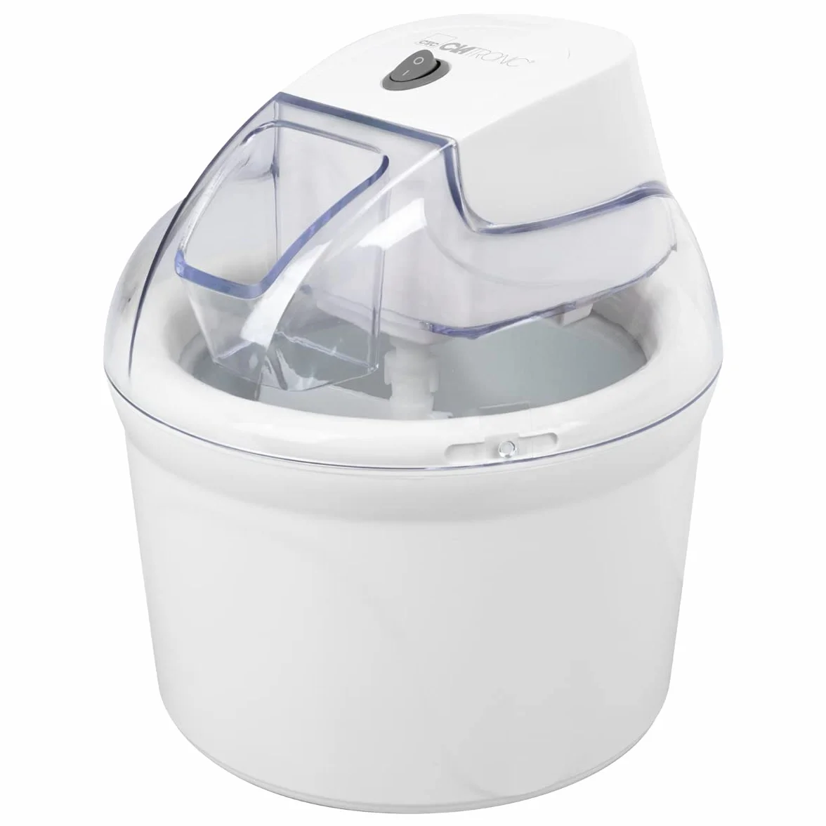 Clatronic máquina de hielo/máquina de té suave ICM 3764 para helado/sorbete/Yogur congelado/Slush, para el hogar, almacenamiento en frío, llenado, 1500 ml, incl. Sugerencias de recetas, blanco