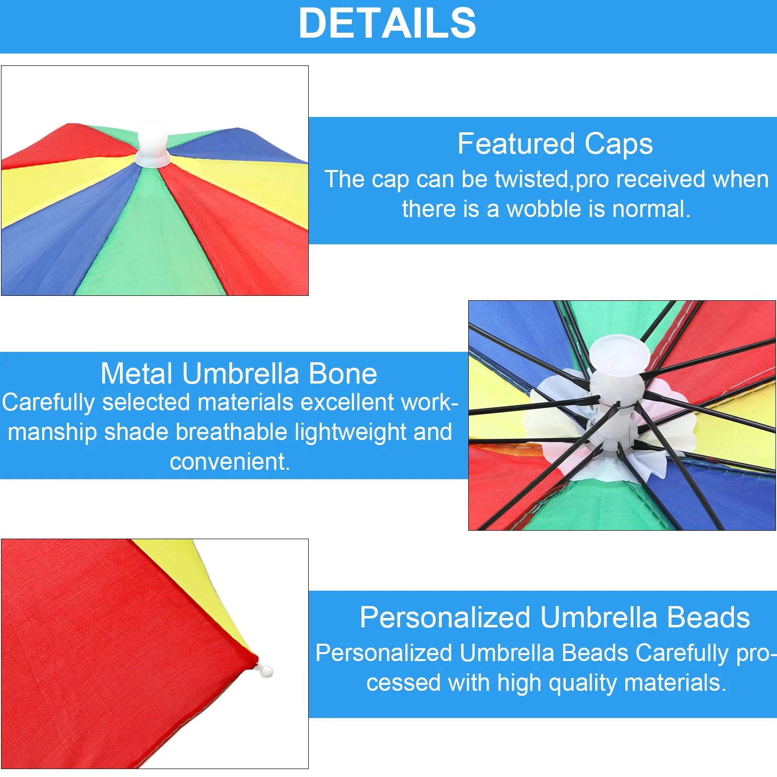 Sombreros de Paraguas 3 PCS Gorras de Paraguas de Arco Iris Ajustable para Adultos Niños Playa