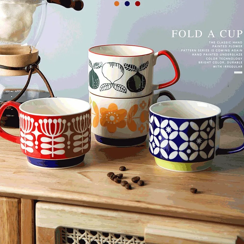 Generic Tazas de Café Tazas de Café de Cerámica Tazas de Café Clásicas Tazas de Café Pintadas a Mano, con Mango, Se Pueden Calentar por Microondas, para Bebidas Frías/Calientes/Blanco/300 Ml