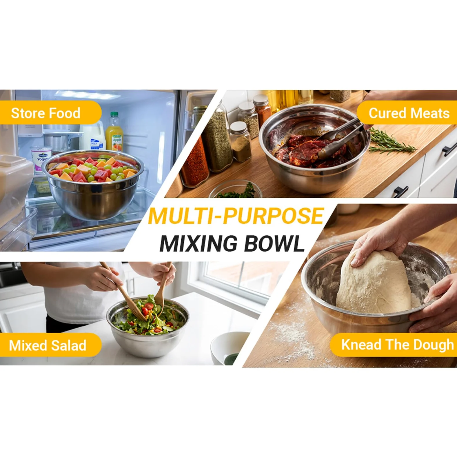 Boles de Mezcla de Acero 7 Piezas De Acero Anidables Redondos | Bols Para Ensalada Y Mezclas Para Salsas Snacks Huevos Condimentos Verduras Frutas