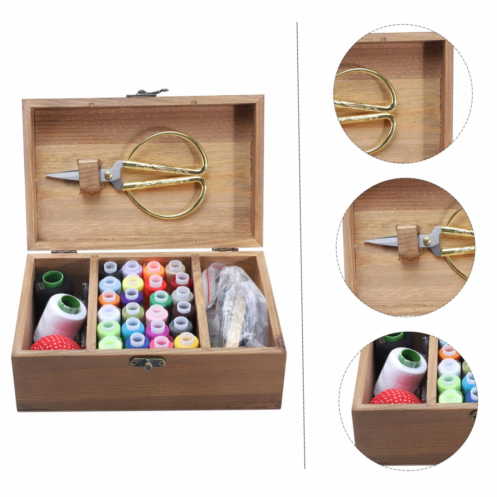 Caja de Madera Retro para Guardar Hilo y Aguja Gran Capacidad, Kit de Costura Hogar Adecuado para Diy, Almacenaje Natural y Ecológico