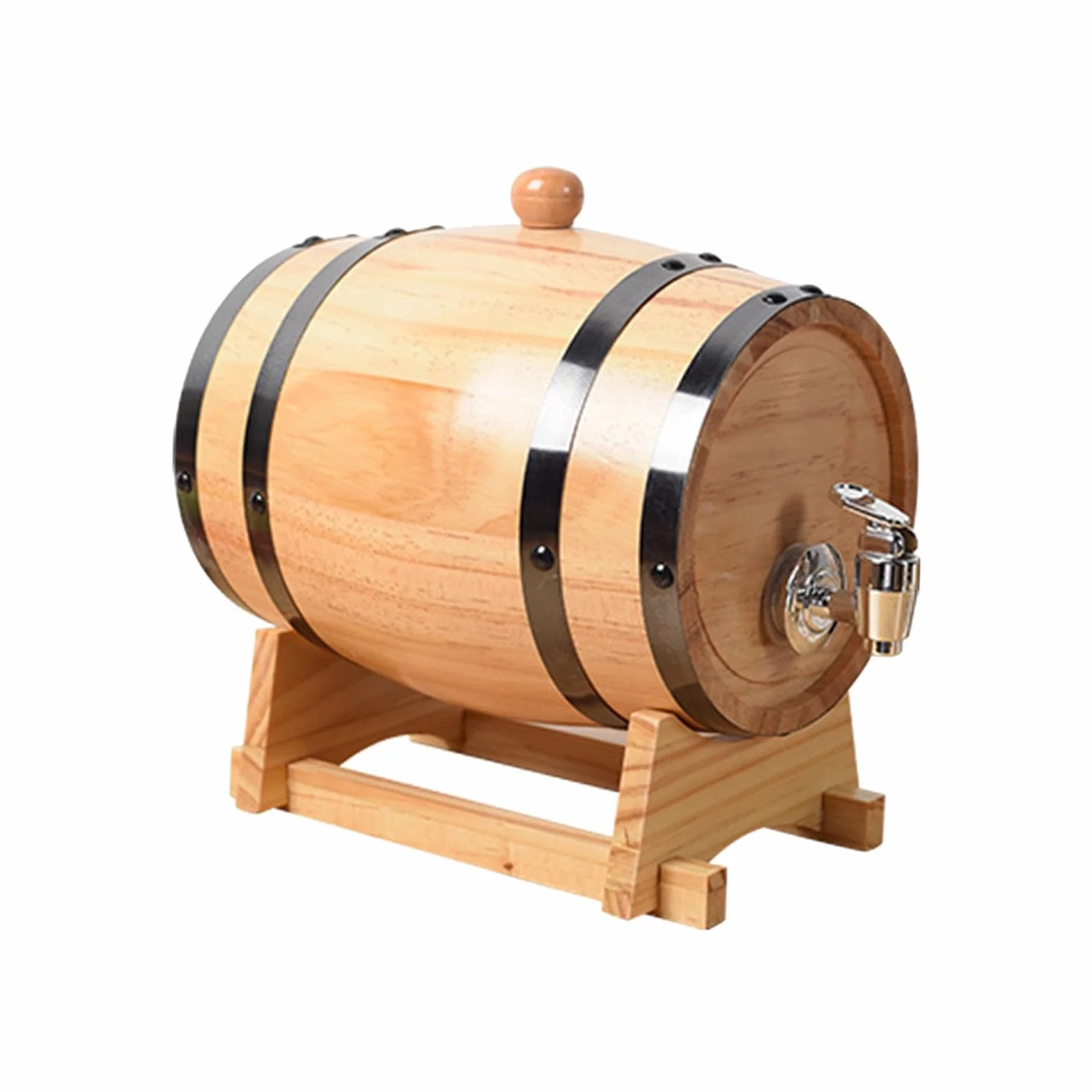 Gralara Barril Decorativo de Roble 1L 1.5L 3L con Soporte y Grifo - Tonel Vintage para Almacenar Vino y Cerveza - Decoración de Bar Restaurante Hogar, 1 litro