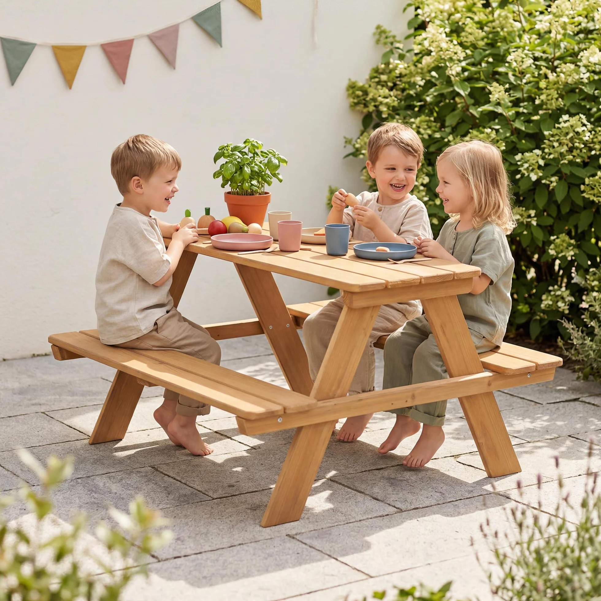 Mesa de Picnic para Niños Outdoor Madera Maciza 4 Plazas Teck
