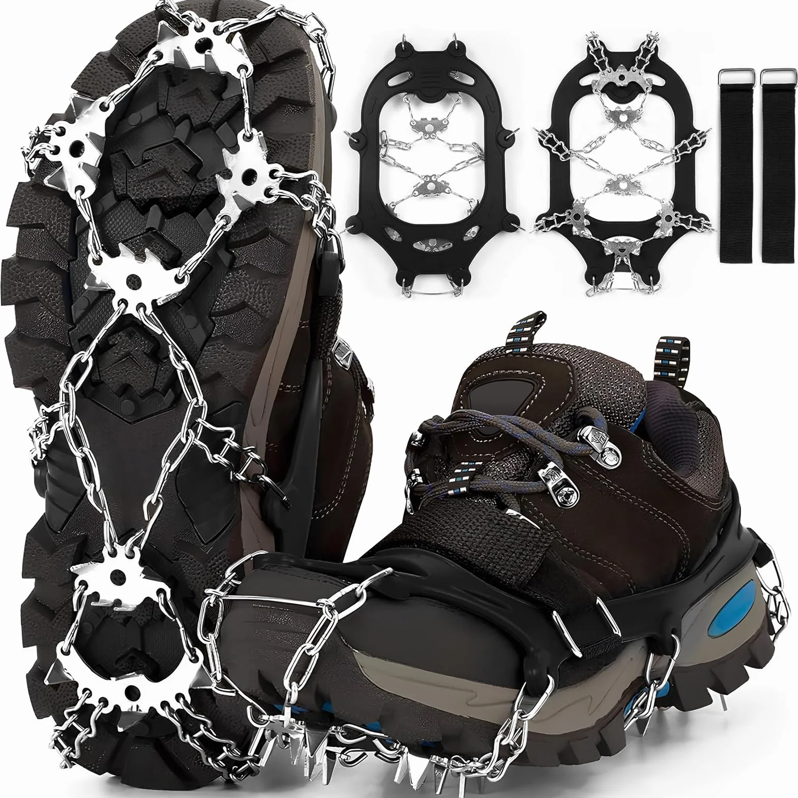 Crampones 24 Dientes Antideslizantes Tracción Nieve para Botas Senderismo Escalada Pesca Montañismo