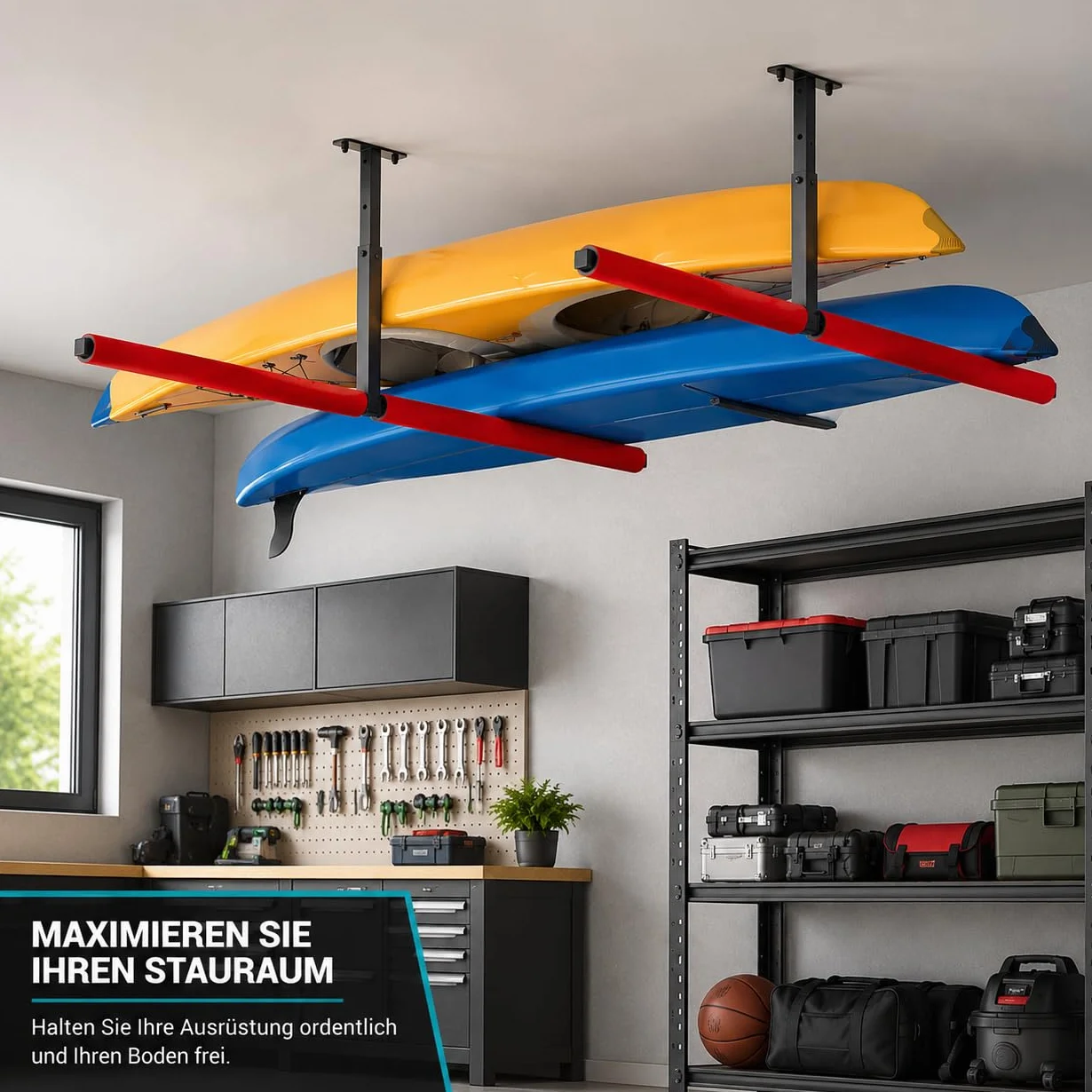 QLS Soporte de techo de acero 2 x 80 cm ajustable 27-48 cm 35 kg por lado para kayak