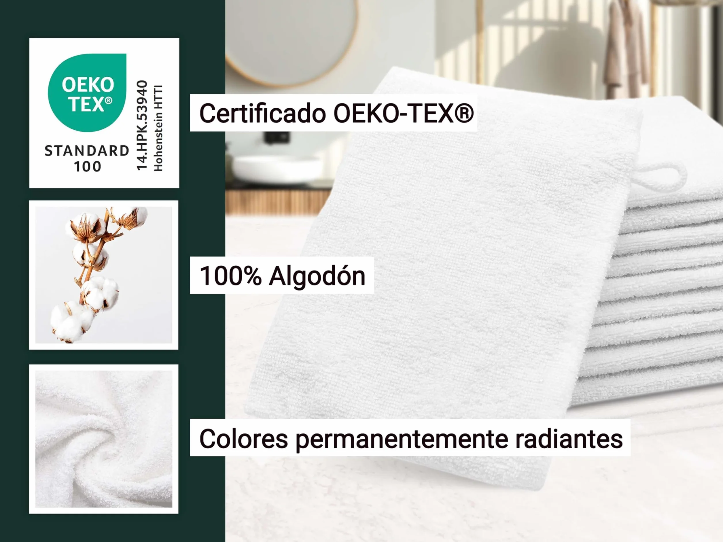 ZOLLNER Manoplas de baño 100% algodón 16x21 cm Blanco