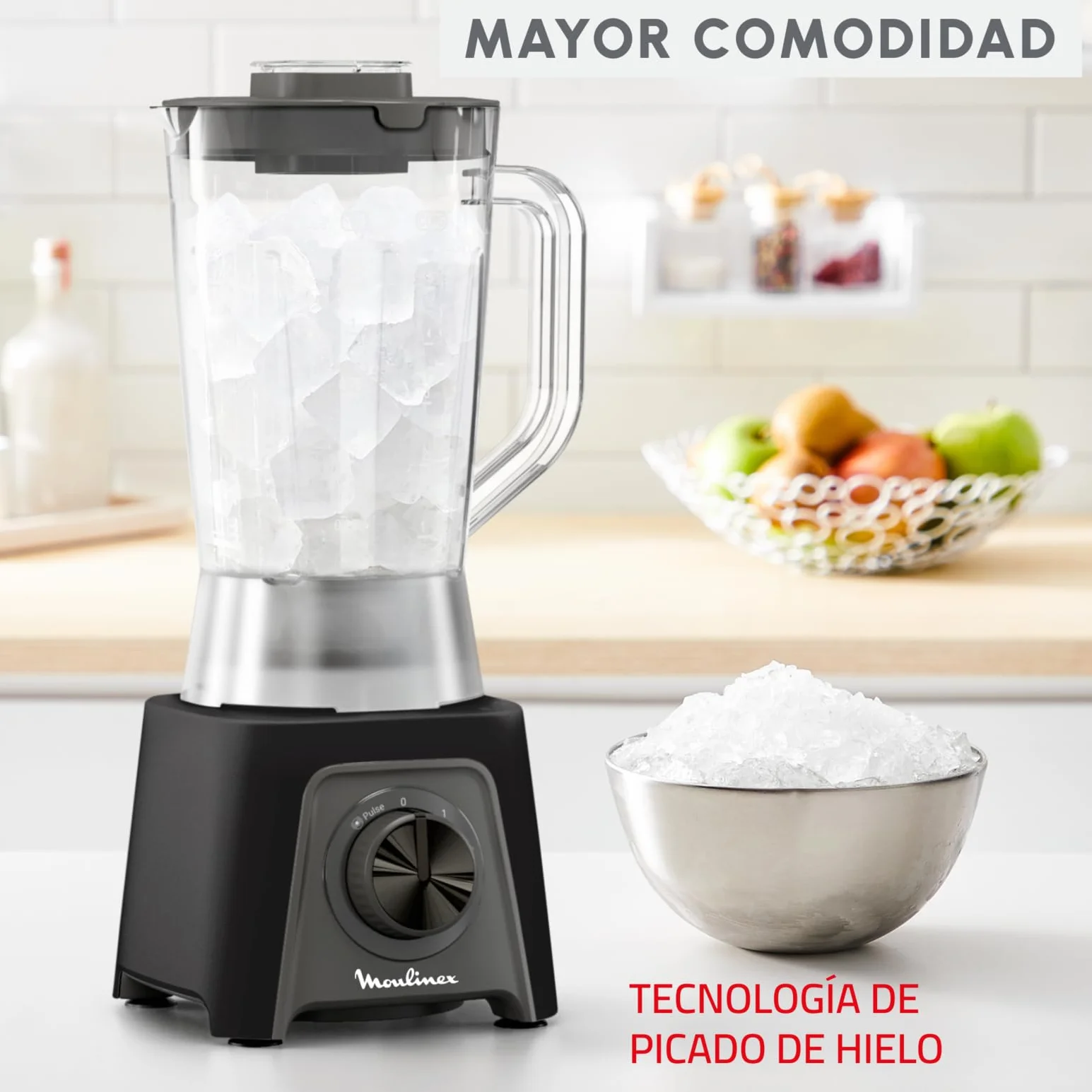 Moulinex Blendeo+ Batidora de vaso 450W 1,5L 2 velocidades Pulse Pica hielo Cuchillas extraíbles Gris