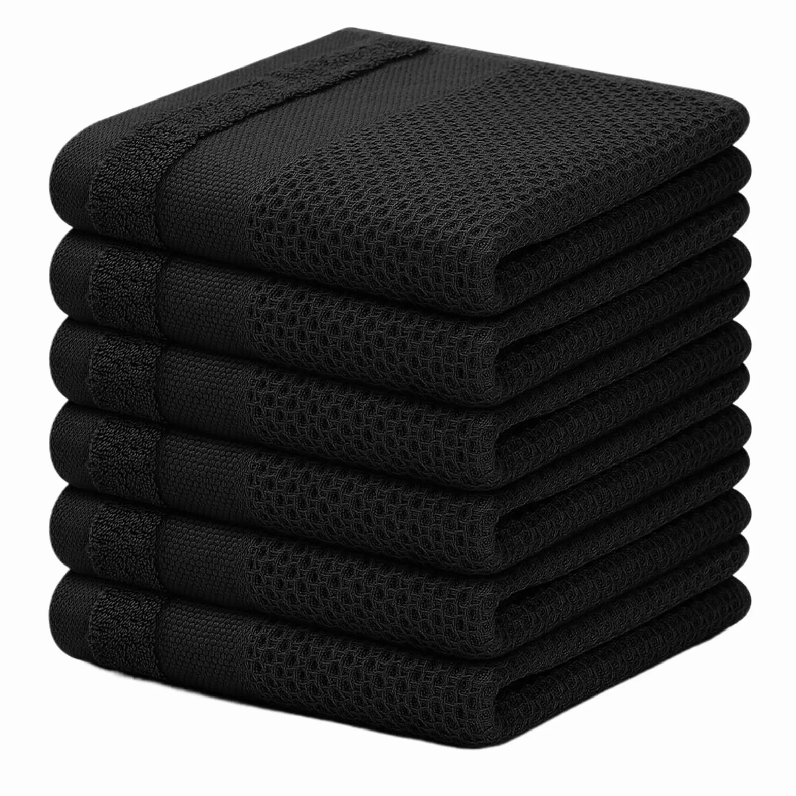 Toallas de Cocina de Algodon, Panos absorbentes Tipo Panal | Panos transpirables y lavables para limpieza de cocina(Black,33X72cm-6pcs)