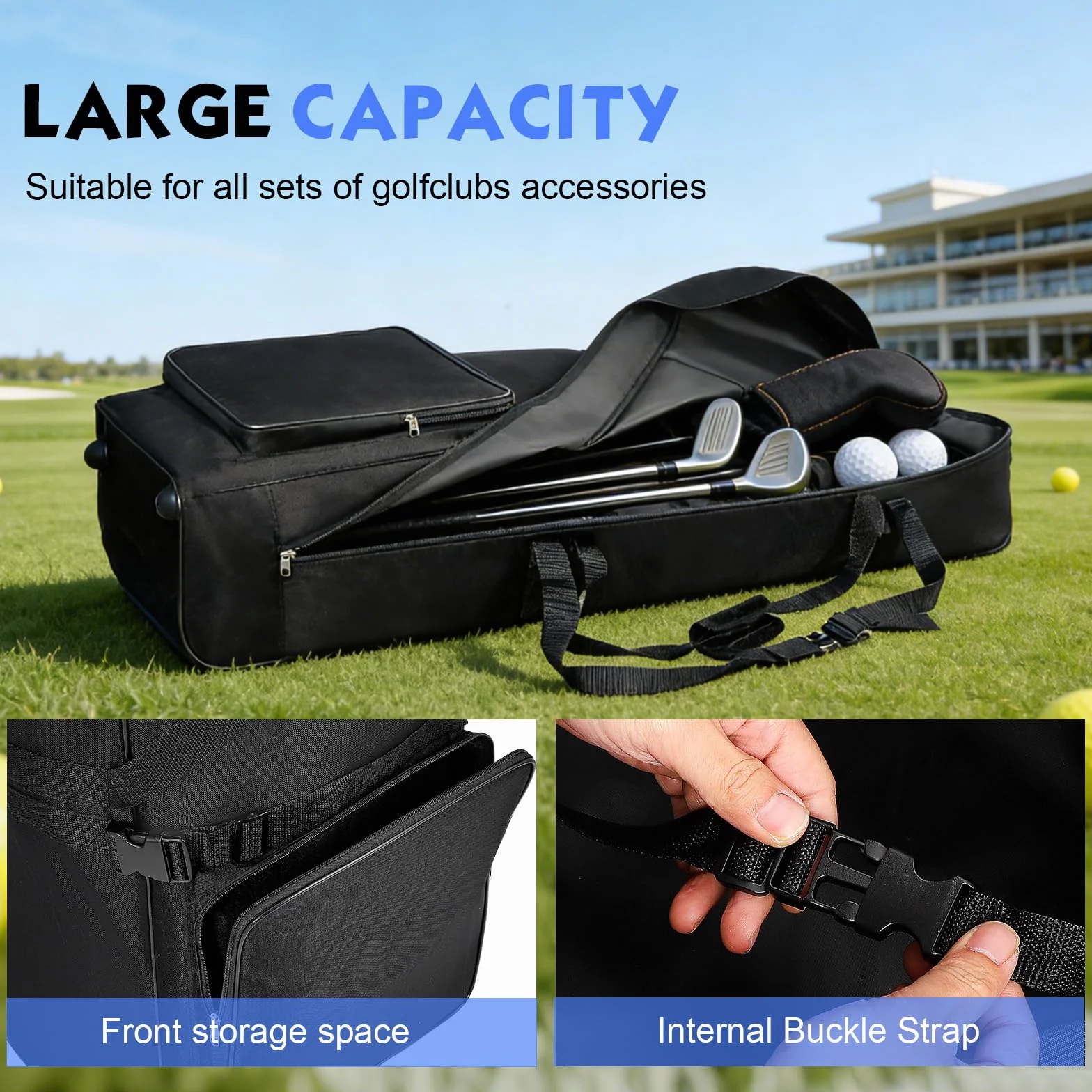 Golf Bolsa de Viaje con Ruedas, Bolsa de Viaje para Golf con Ruedas, Maleta Plegable Palos Oxford 900D, Resistente al Agua, Portátil para Hombres y Mujeres Exteriores, 128x38x23cm, Negro