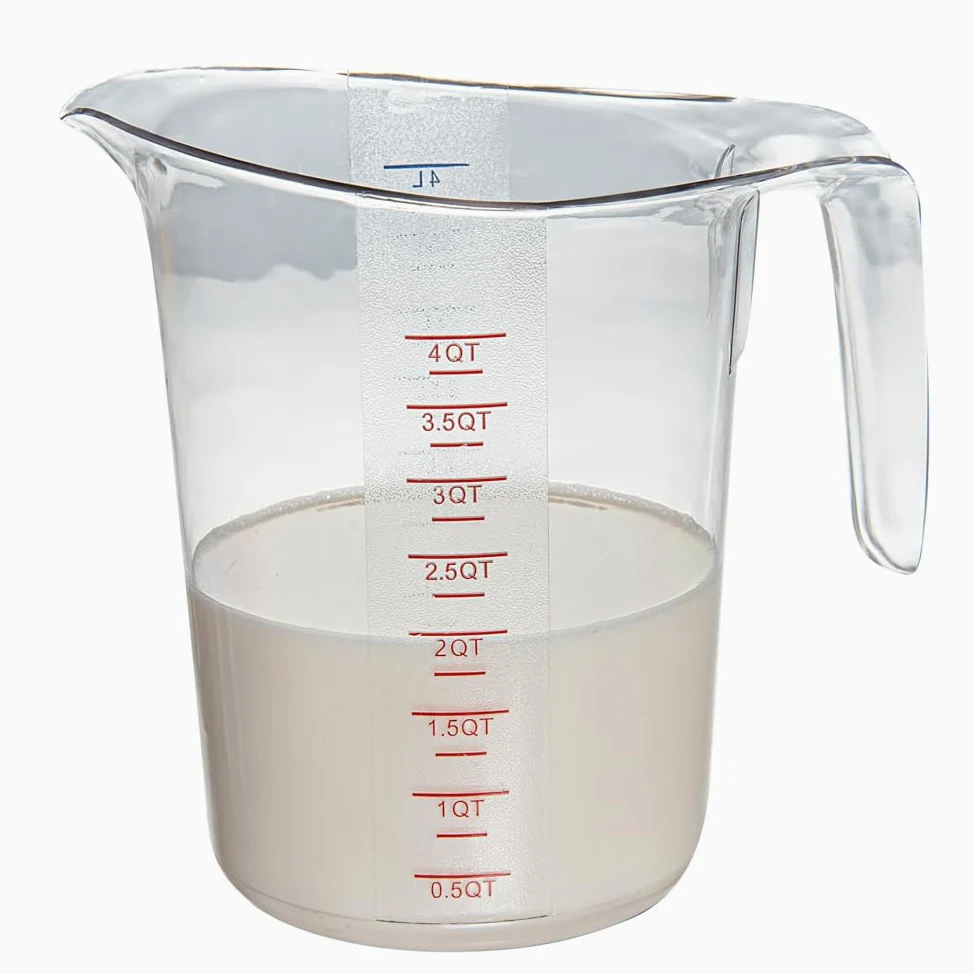 RW Base - Tarros medidores de 4 cuartos de galón, 10 vasos de medición duraderos, unidades métricas e imperiales, boquilla en forma de V, tazas medidoras de plástico transparente, mango con agarre