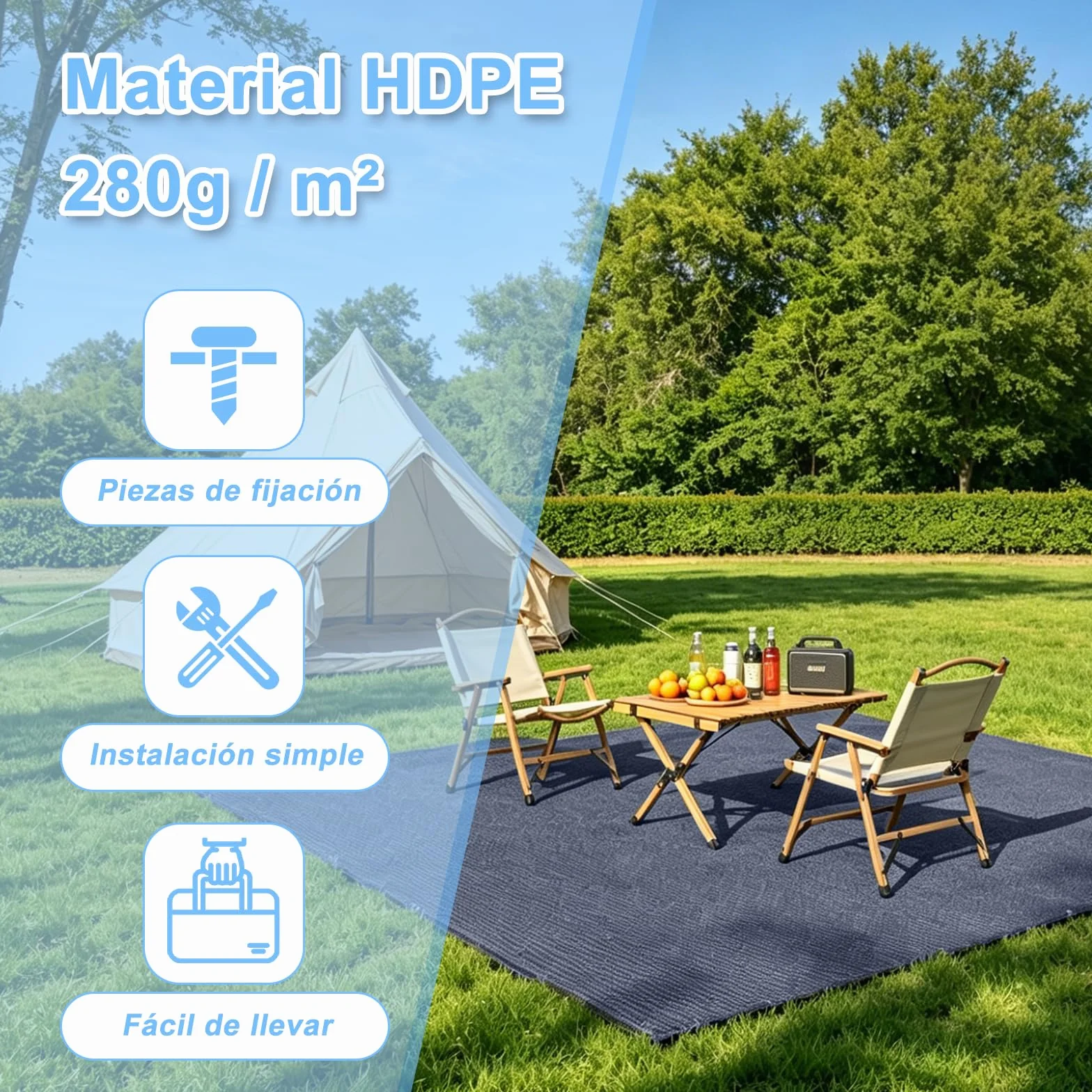 Cool Area Alfombra de Camping Exterior Transpirable con Bolsa y Clavos