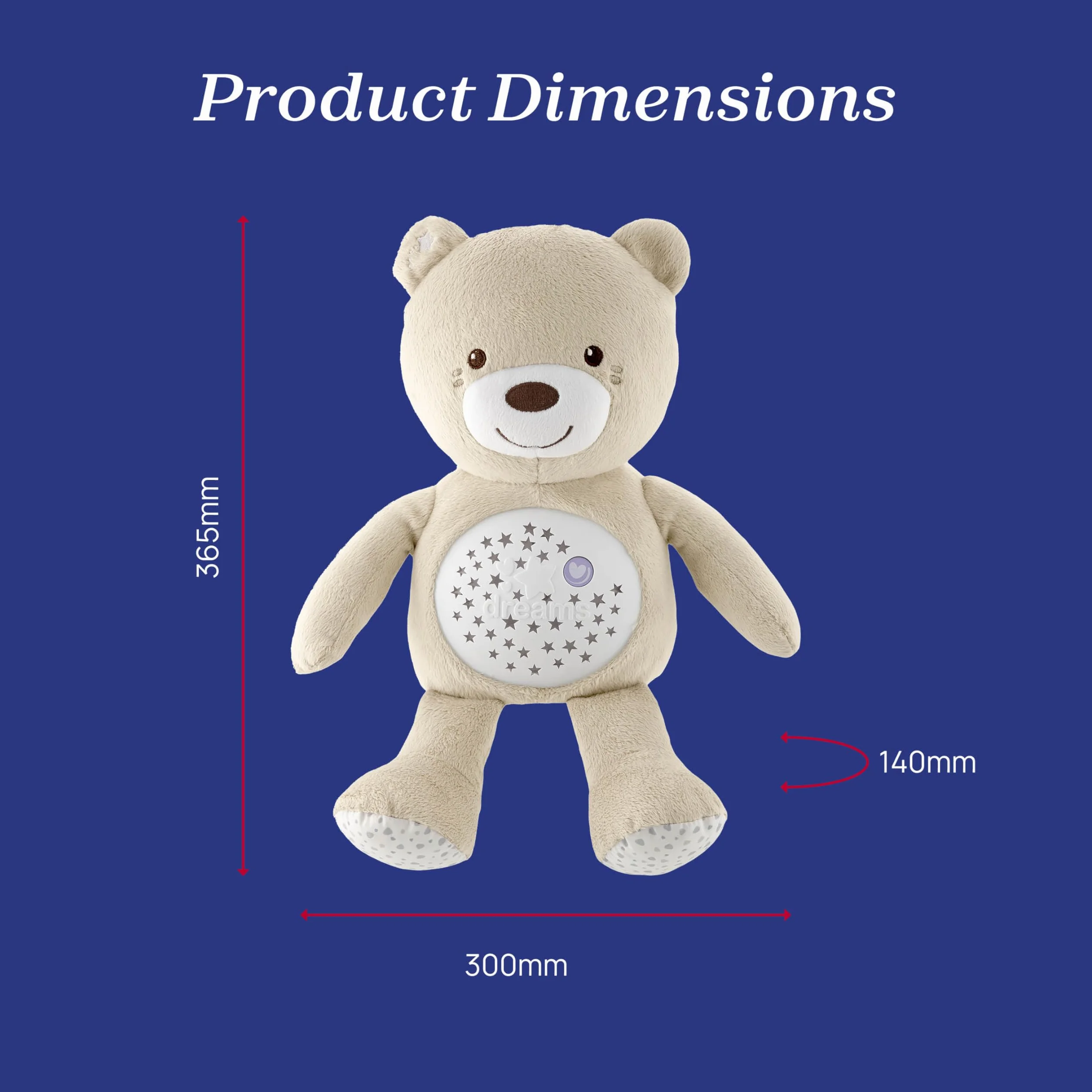 Chicco First Dreams Osito de Peluche Proyector Suave con Luz Nocturna para Niños Efectos Luminosos Melodías Relajantes Beige