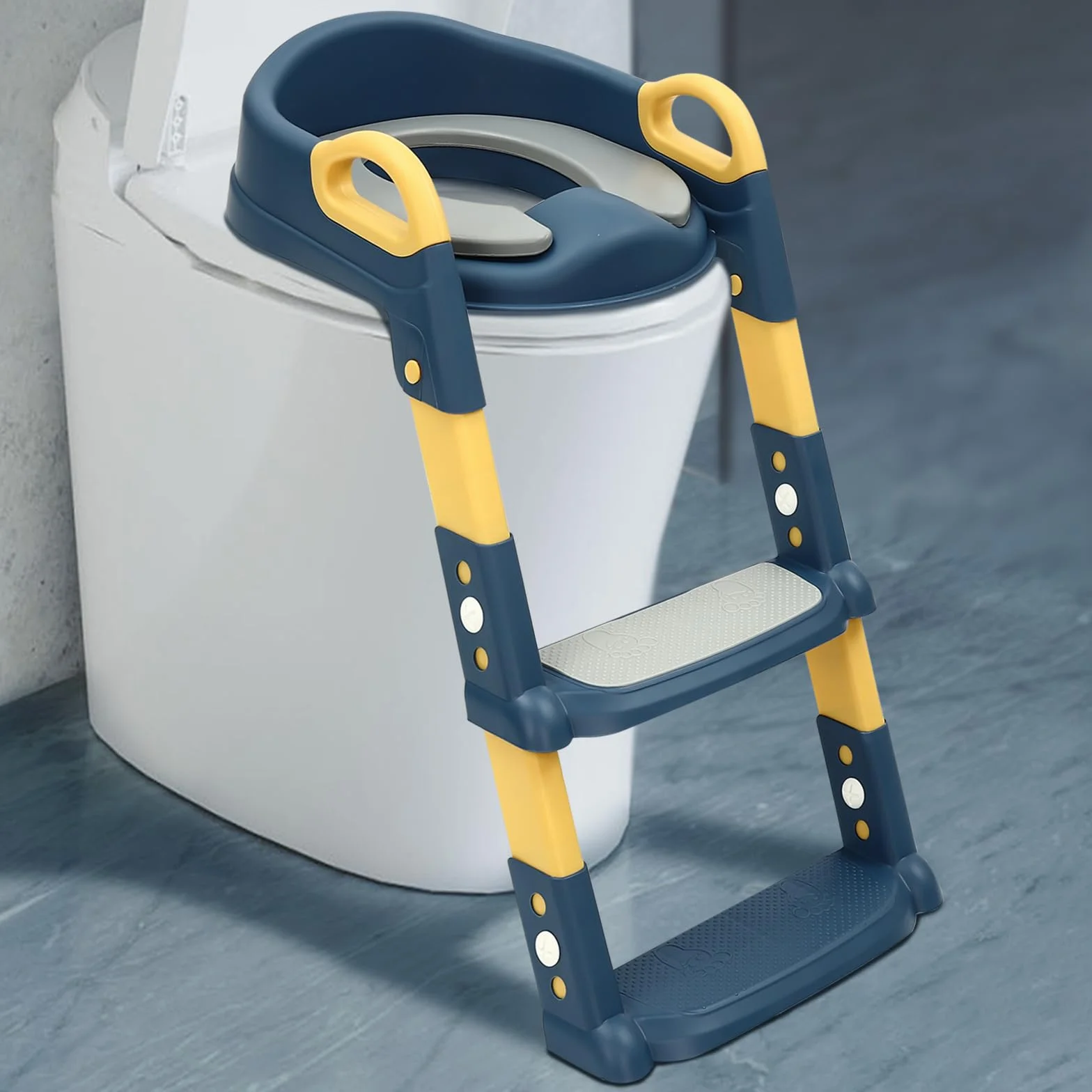 Escalera de inodoro para niños 2 en 1 entrenador con asiento ajustable 34 × 34 × 44 cm cojín de poliuretano