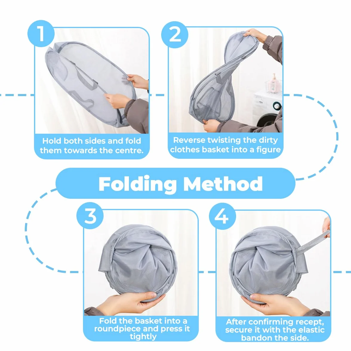 Cesto Plegable de Malla Plegable Pop-Up, 36 X 36 X 58 cm Cesta de Almacenamiento Grande con Bolsillo Lateral, Pop-Up Malla Laundry Basket con Asas, para Baño, Camping, Dormitorio Universitario