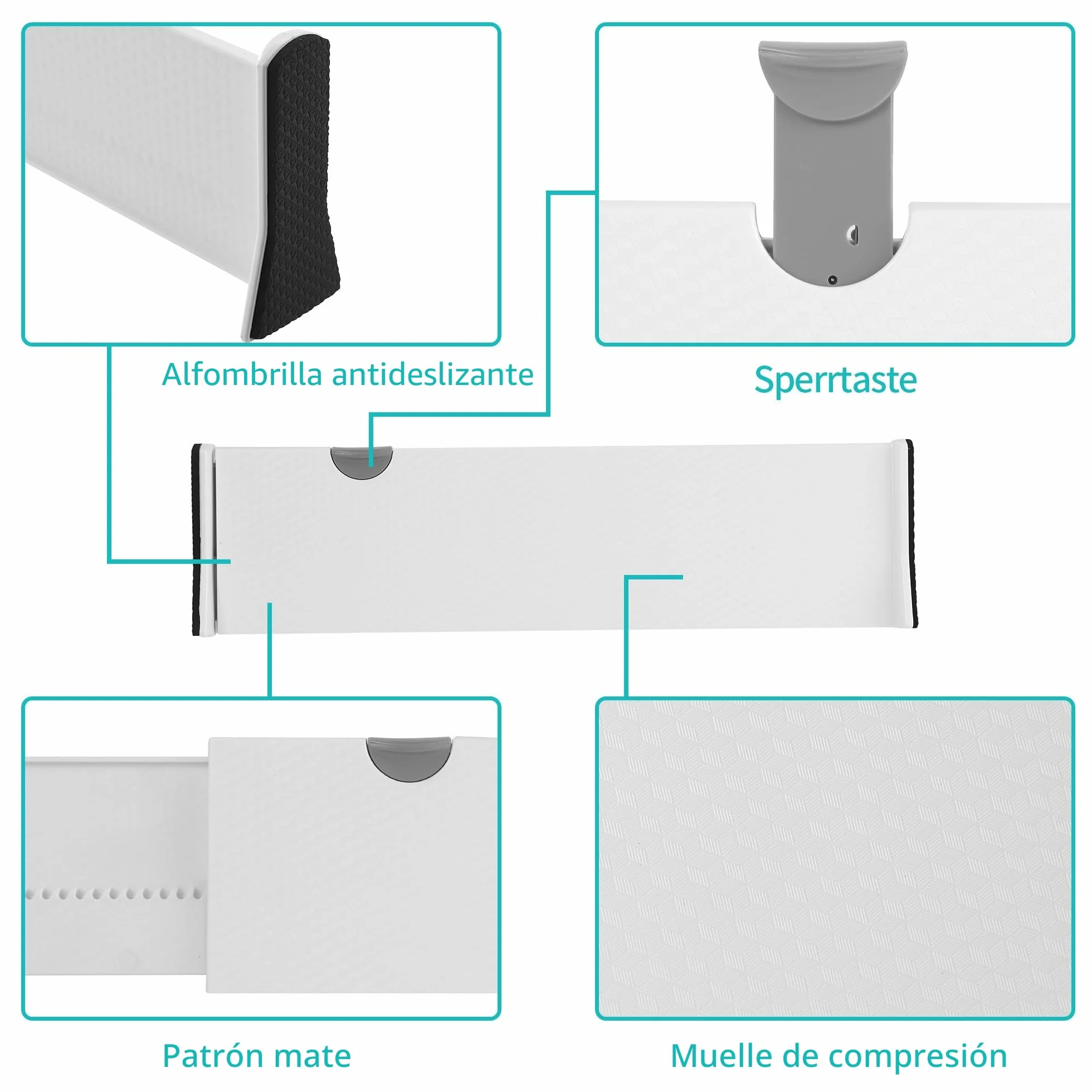 Separadores de Cajones de Plástico Ajustables 37.5-54 cm Paquete de 4 Blanco