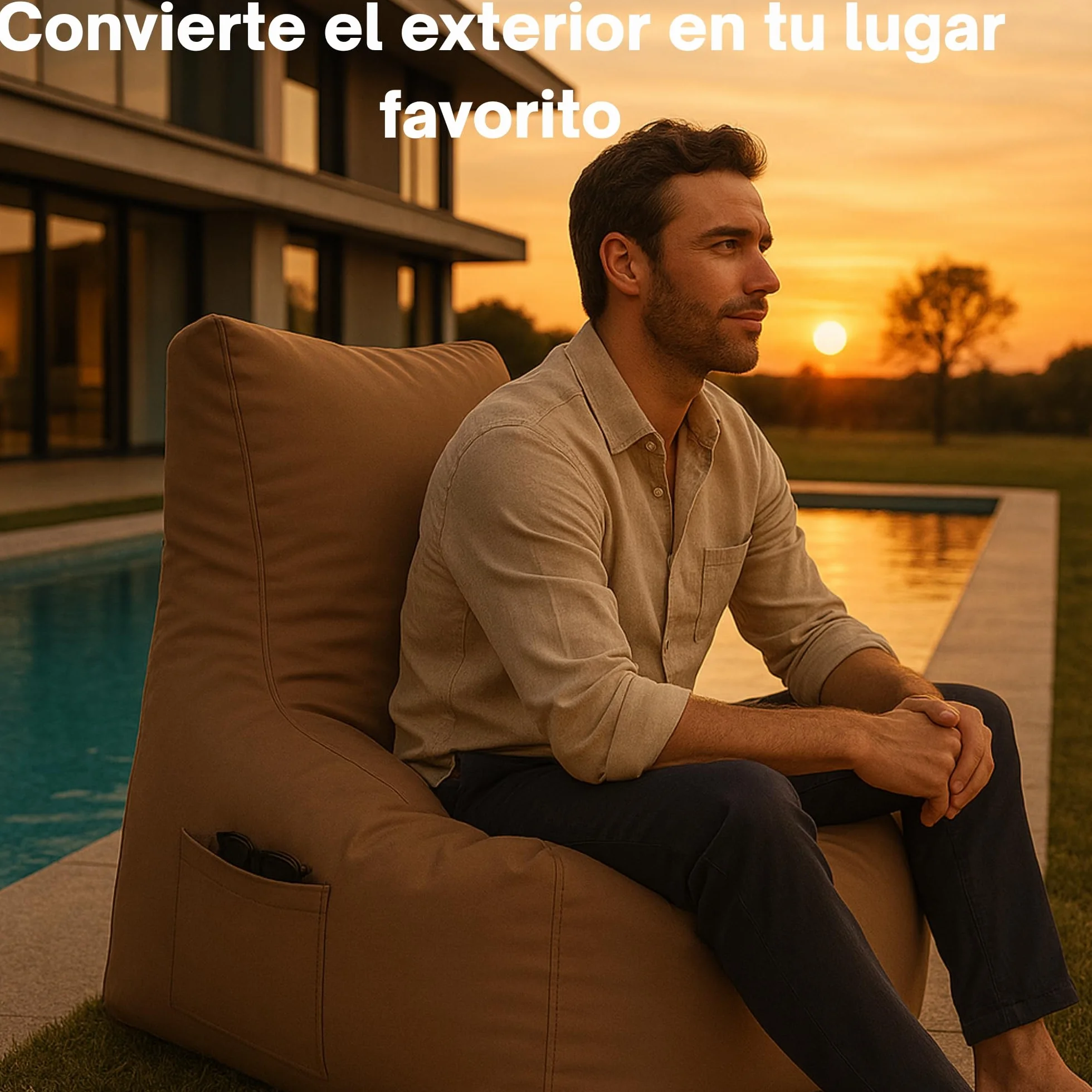 DIVERPUFFS Puff Taupe Sofá Relax Jardin Exterior Interior Asiento Comodo Relleno Incluido Portátil Respaldo Ergonómico Impermeable UV Protegido Diseño Moderno Durable Ligero Listo para Usar