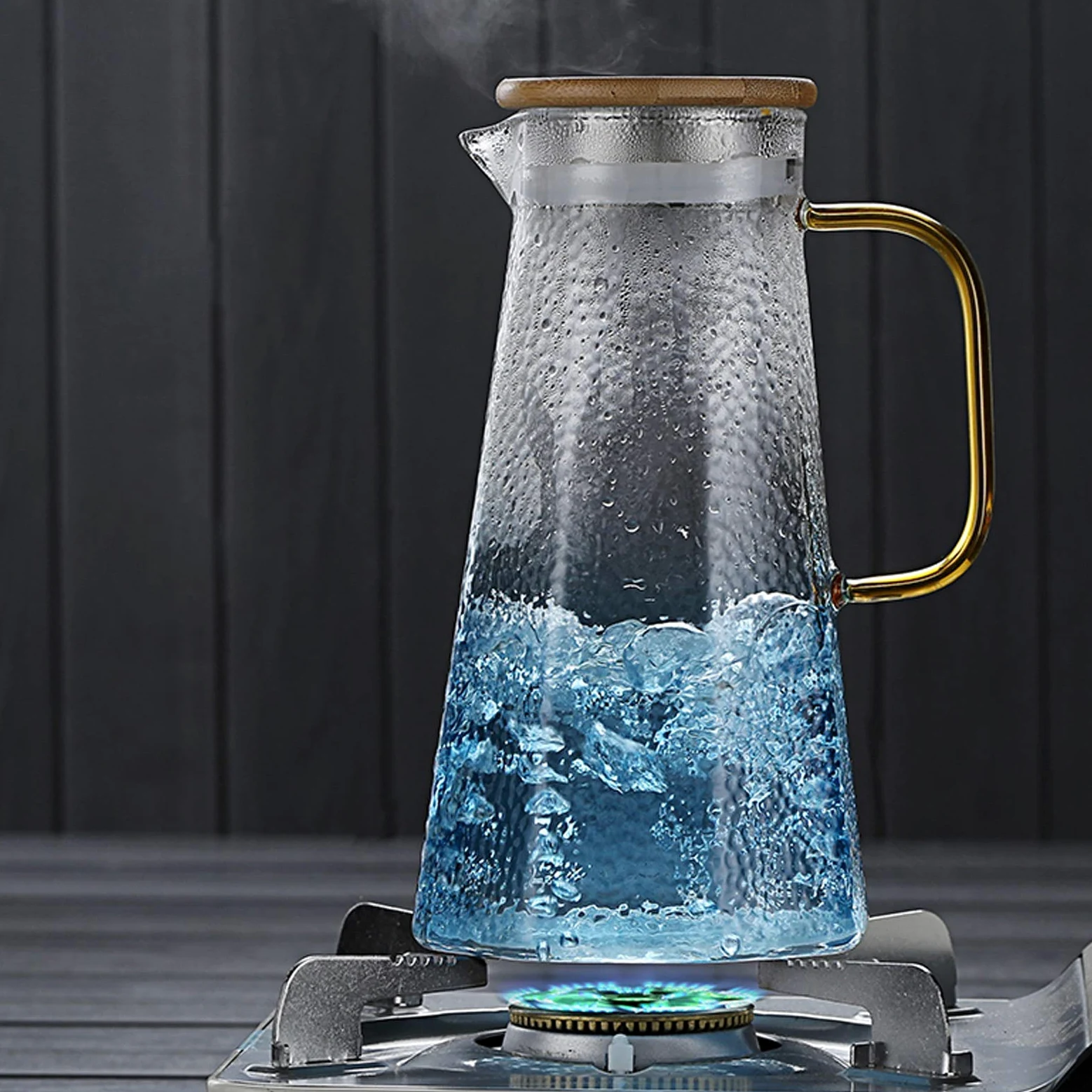 Jarra de Agua Jarra de Cristal Azul con Tapa y Mango Tetera de Vidrio de borosilicato Resistente al Calor fácil de Limpieza para el Jugo, la Leche, Las Bebidas frías o Calientes Teteras de té Helado