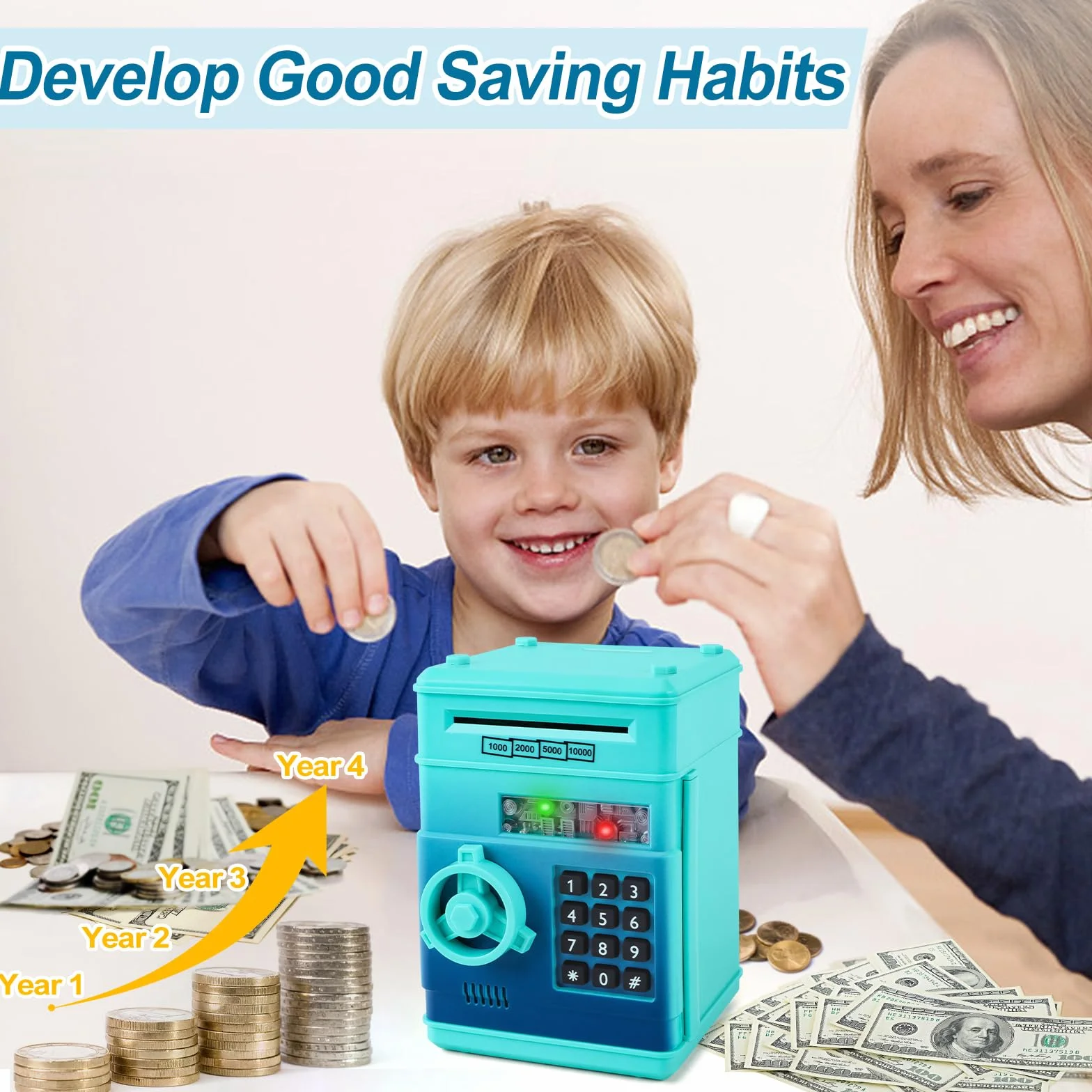 Highttoy Hucha Cajero Automatico Caja de Monedas Hucha Caja Fuerte para Niños