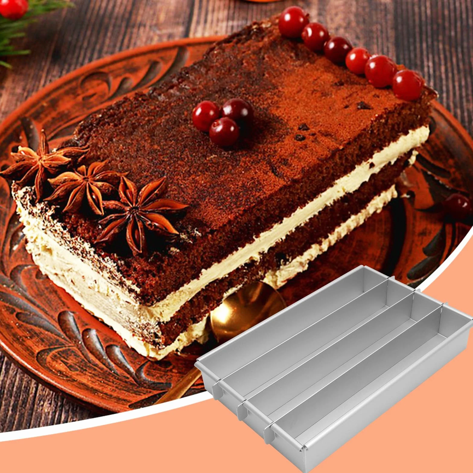 Gohytal Molde para hornear rectangular, ajustable, rectangular, de aleación de aluminio, con 4 compartimentos, molde rectangular para tartas, tostadas, panes, hornear, tartas en capas, tiramisú
