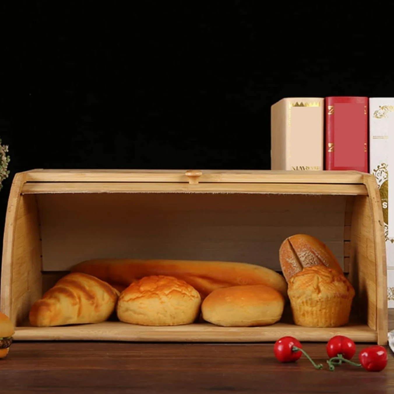 Caja De Pan Panera para Pan Caja De Pan De Bambú, Contenedor De Almacenamiento De Pan con Encimera Enrollable, Soporte De Pan Creativo Simple para Decoración Caja Contenedor De Pan