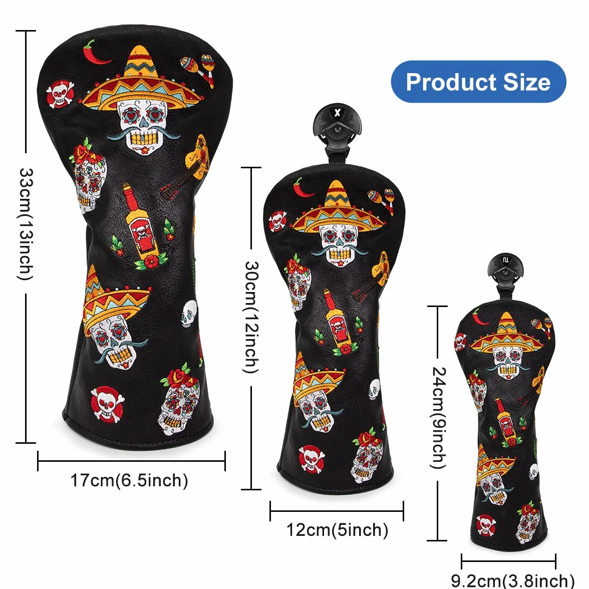 Juego de Fundas para Palos de Golf de Piel con Estampado de Calaveras de azúcar