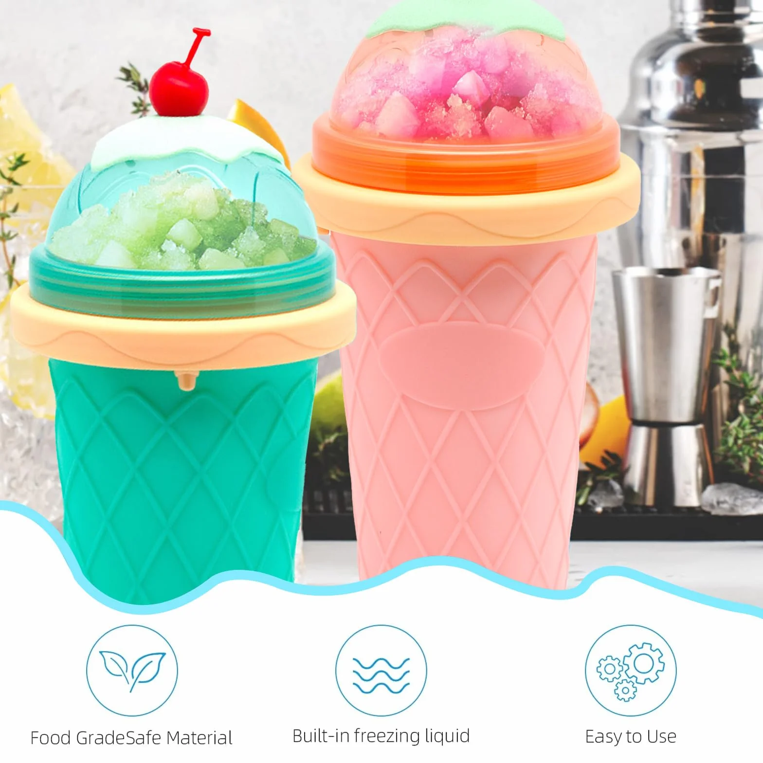 DAZZTIME Slushie Maker Cup,Frozen Cup,DIY Homemade Quick Frozen Smoothies,Máquina de Granizado,2 In 1 Straw And Spoon,Homemade Smoothie Cups para Niños y Familia