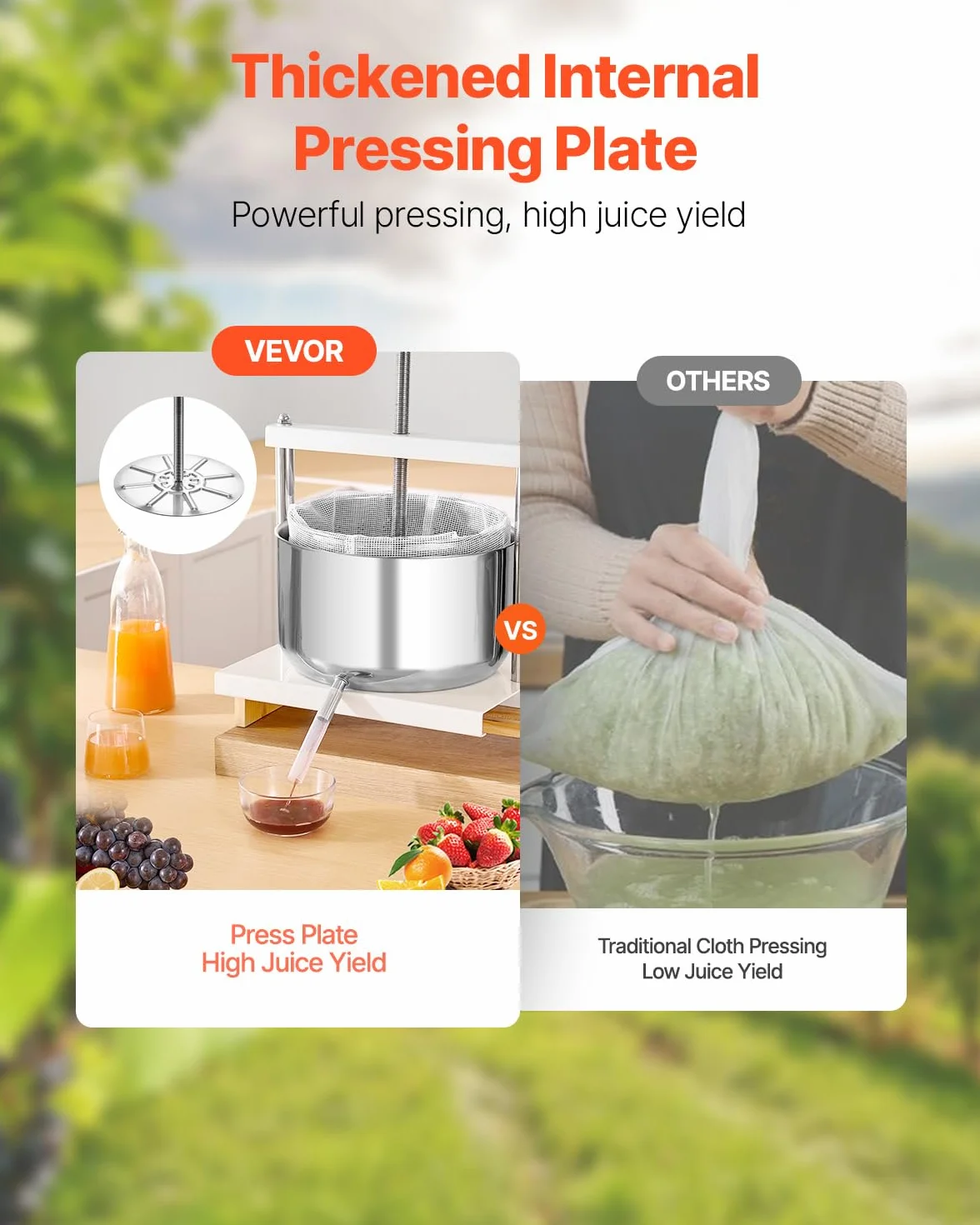 VEVOR Prensa de Vino de Frutas 12 L, 2 Barriles de Acero Inoxidable, Exprimidor Manual, para Hacer Sidra, Manzana, Uva, Tintura, Miel, Aceite de Oliva con Mango Triangular, 370 x 355 x 665 mm