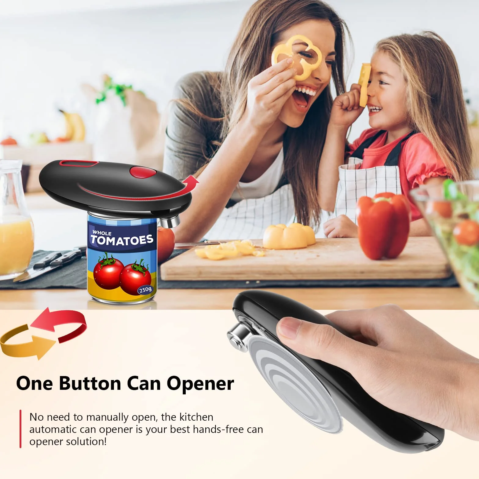 Abrelatas eléctrico, abrelatas automático One Touch 360 ° Rotación Automática Stop Utensilios de cocina para cocineros, personas mayores, niños y batería lesionada, por favor, pida por separado