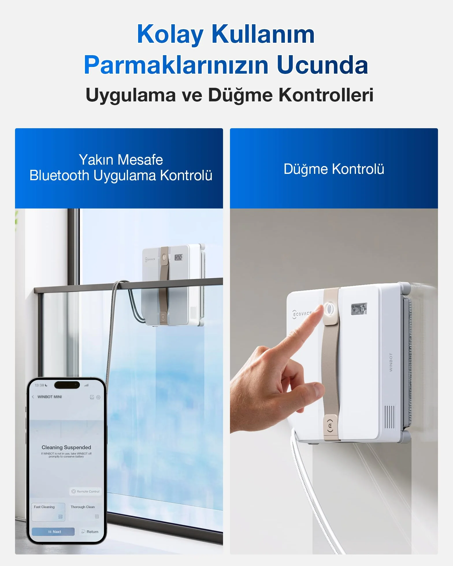 ECOVACS Robot limpiacristales WINBOT Mini diseño Compacto, boquillas Dobles con pulverizador ultrasónico, Sistema de protección de 9 etapas, planificación Inteligente de rutas, 3 Modos de Limpieza