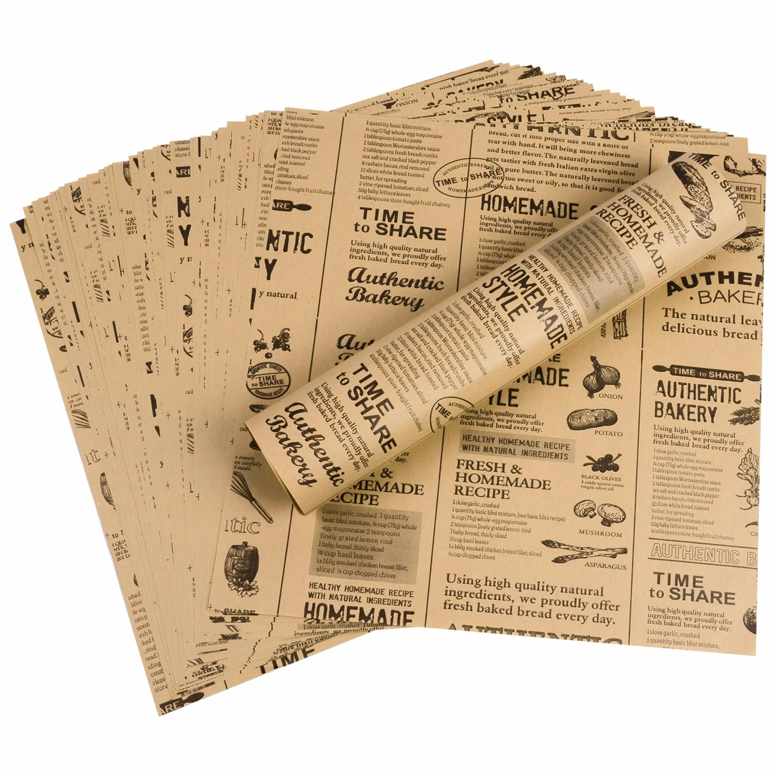 100 Piezas Papel Horno, 25 x 25 cm Antigrasa Hamburguesa Papel para Envolver Alimentos Aspecto de Periódico