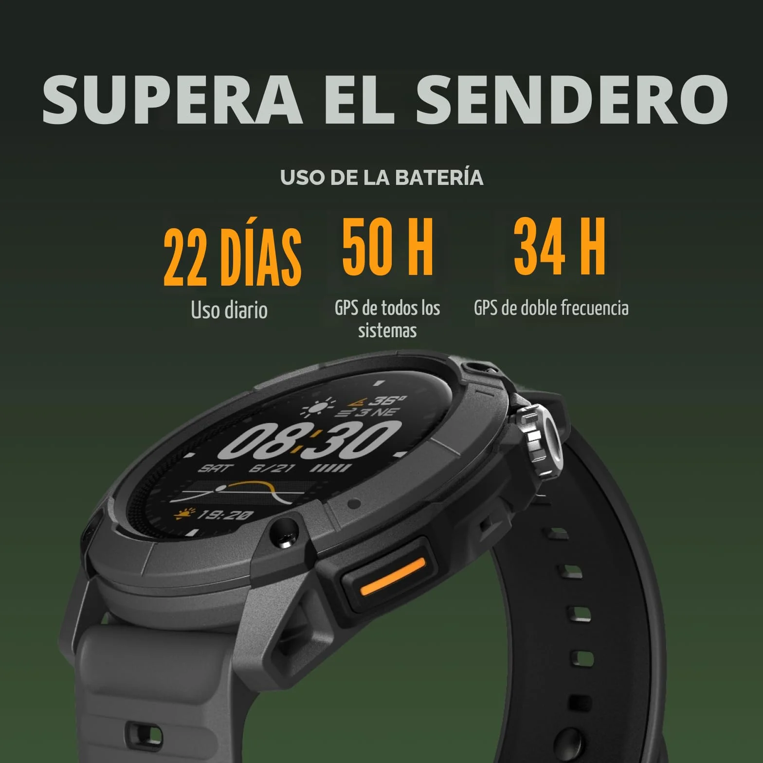 COROS Nomad Reloj Deportivo GPS Resistente Ligero 22 Días Batería Mapas Precargados Navegación Paso a Paso Ceniza