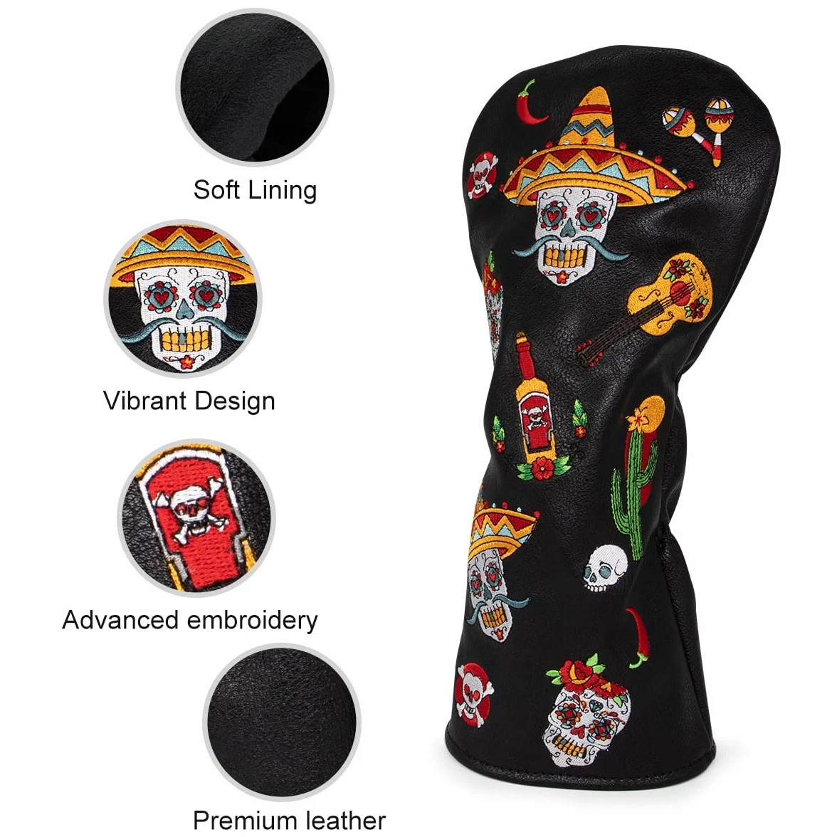 Juego de Fundas para Palos de Golf de Piel con Estampado de Calaveras de azúcar