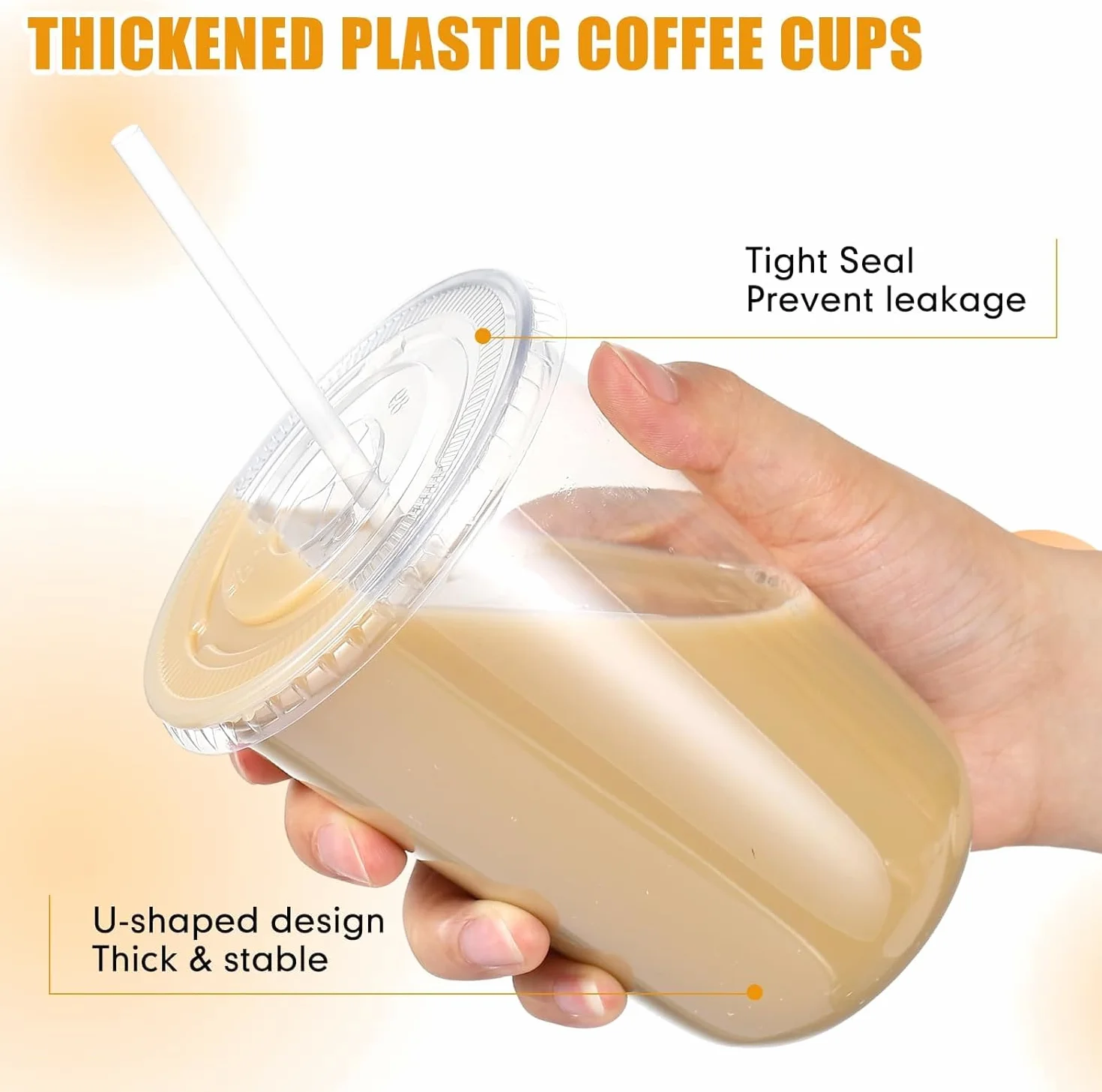 KAHEIGN 50 Piezas Vasos de Plástico Transparente con Tapa Y Pajitas de Papel, 480ml Vaso Reutilizable de Plástico para Café Elegantes Vasos para Café Helado Batidos Bebidas Frías Fiestas Catering